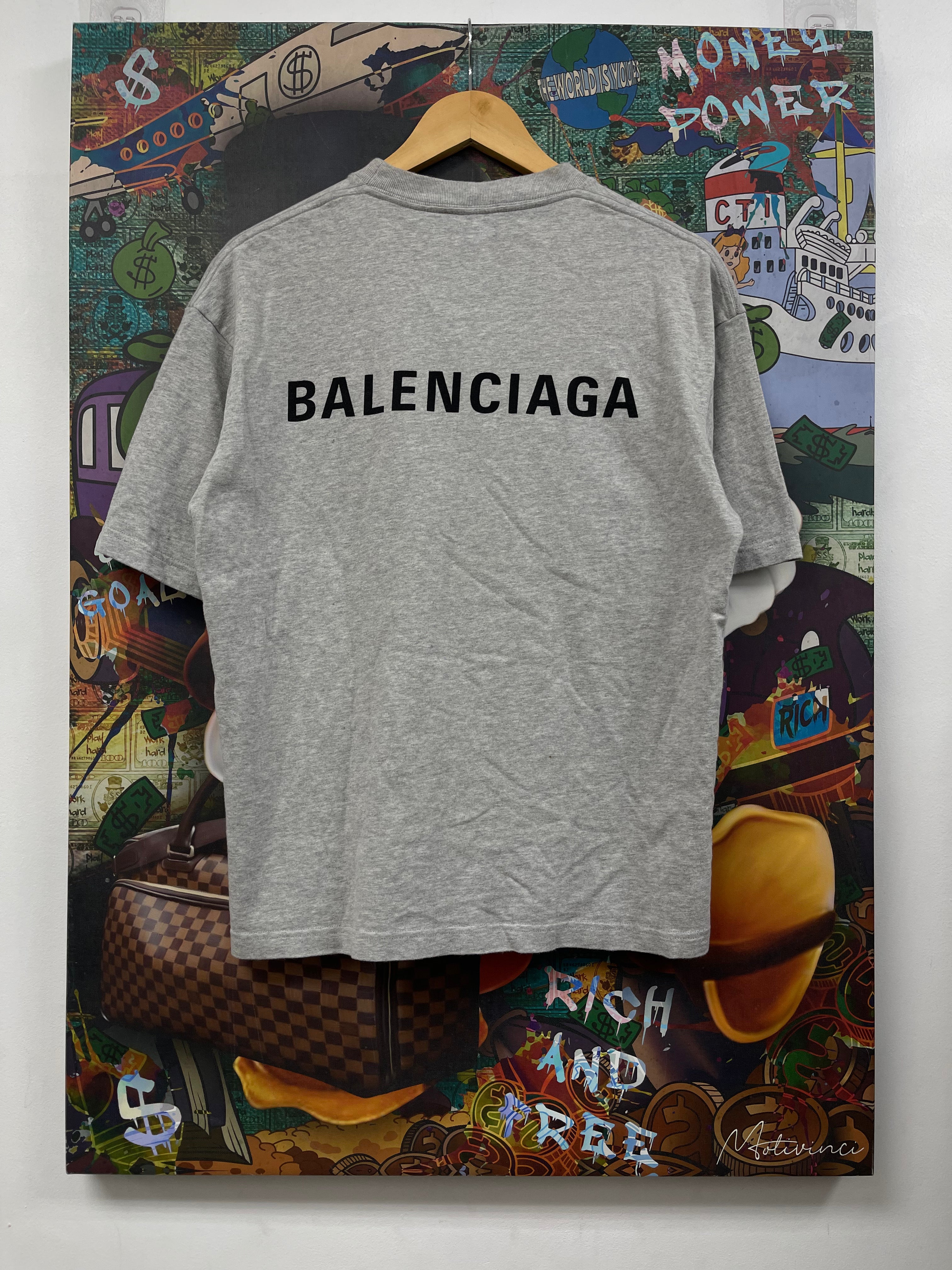 Balenciaga Grey Black Logo Tee