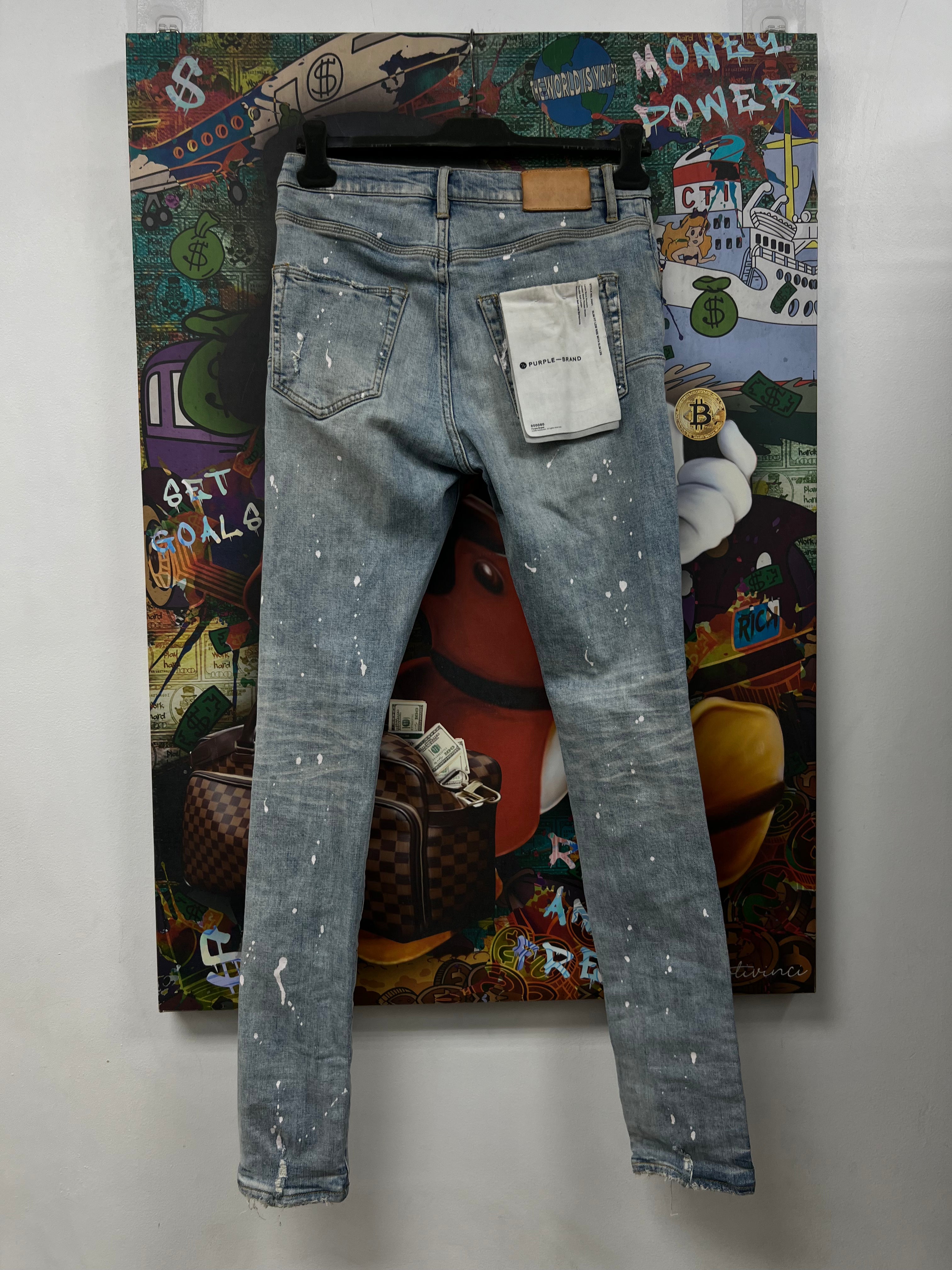 Purple Brand Light Wash Splatter Ripped Jeans