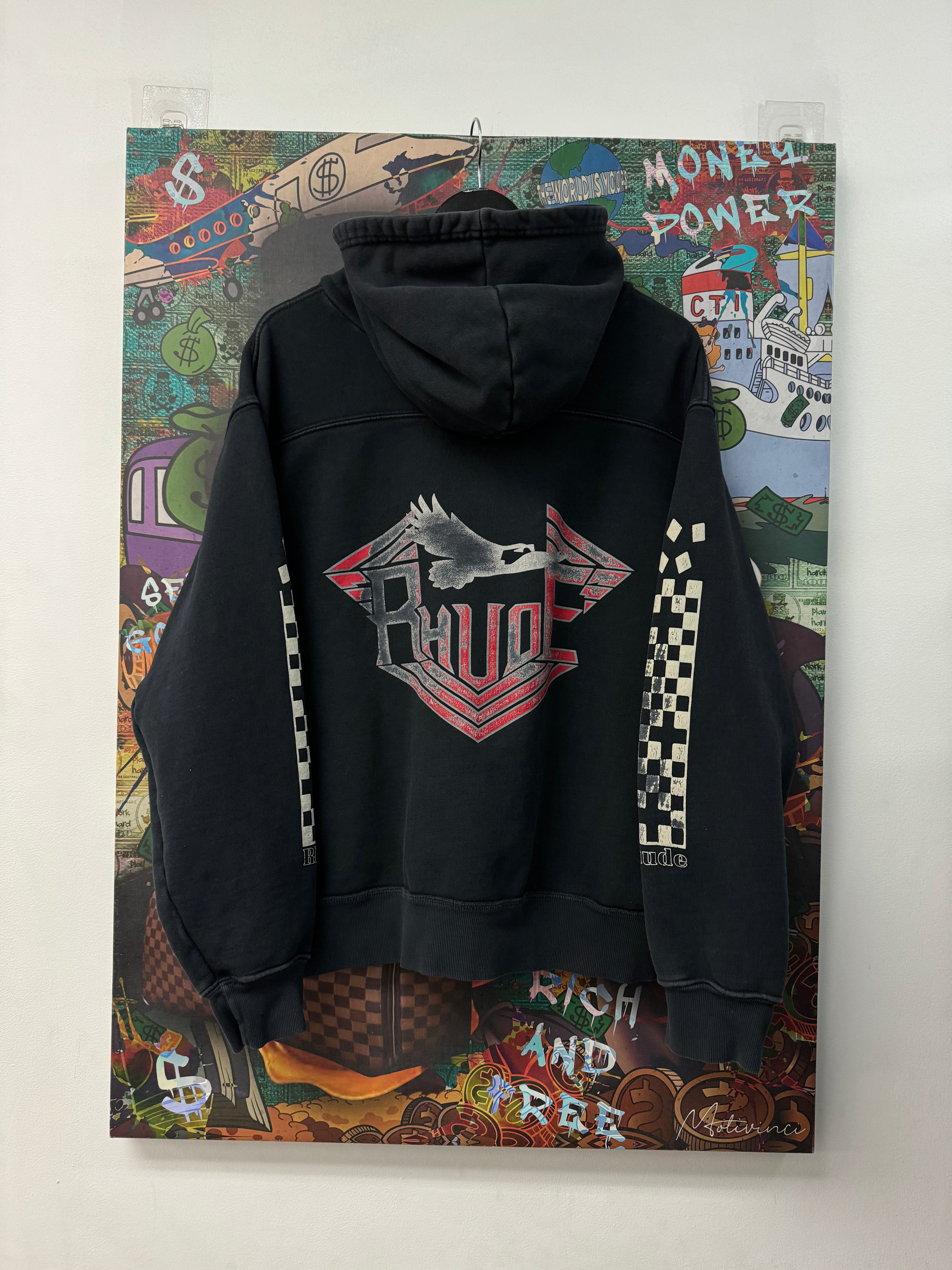 Rhude Malibu Eagle Faded Black Hoodie