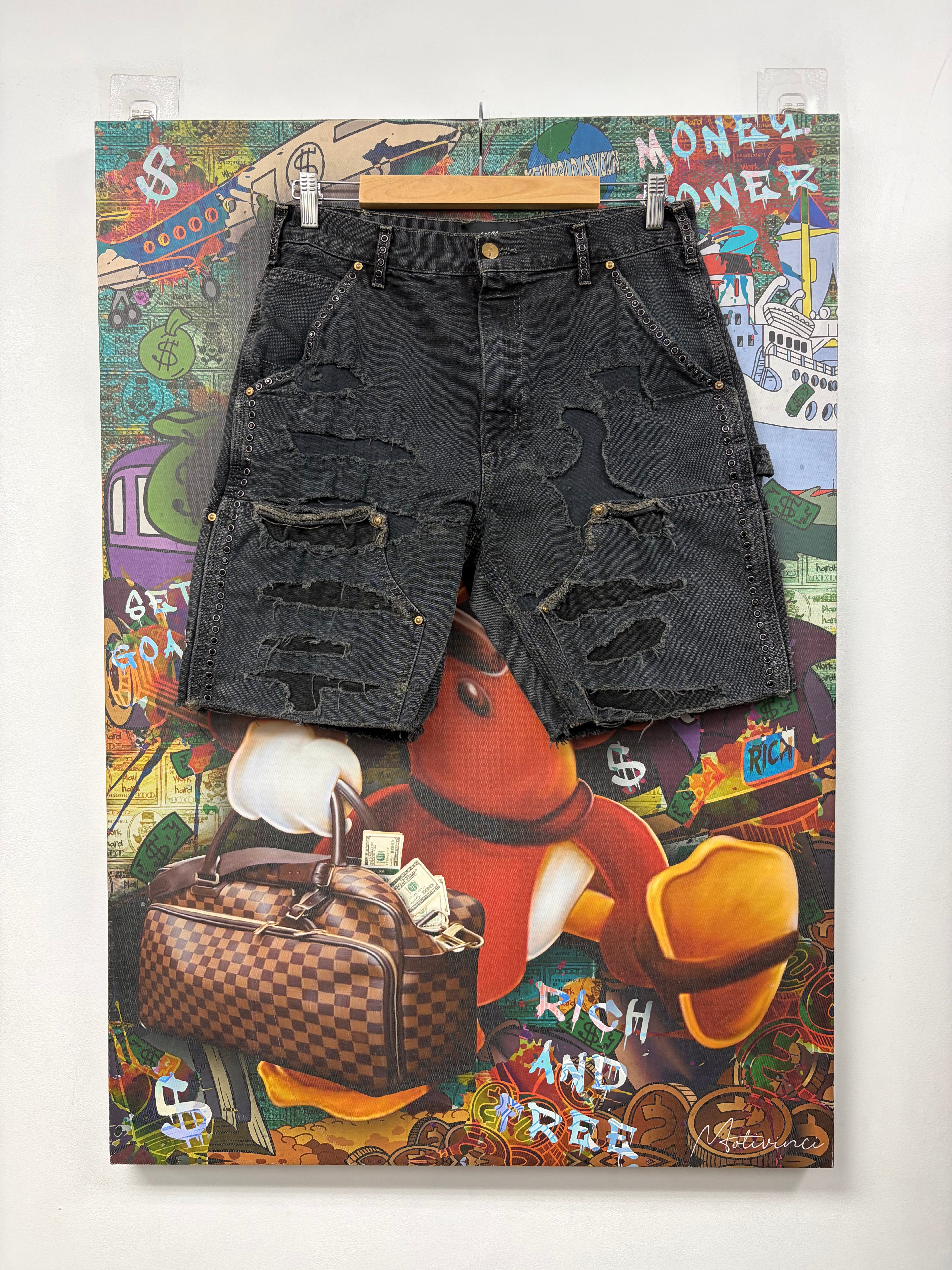Bossi Black Wash Distressed Studded Double Knee Jean Shorts