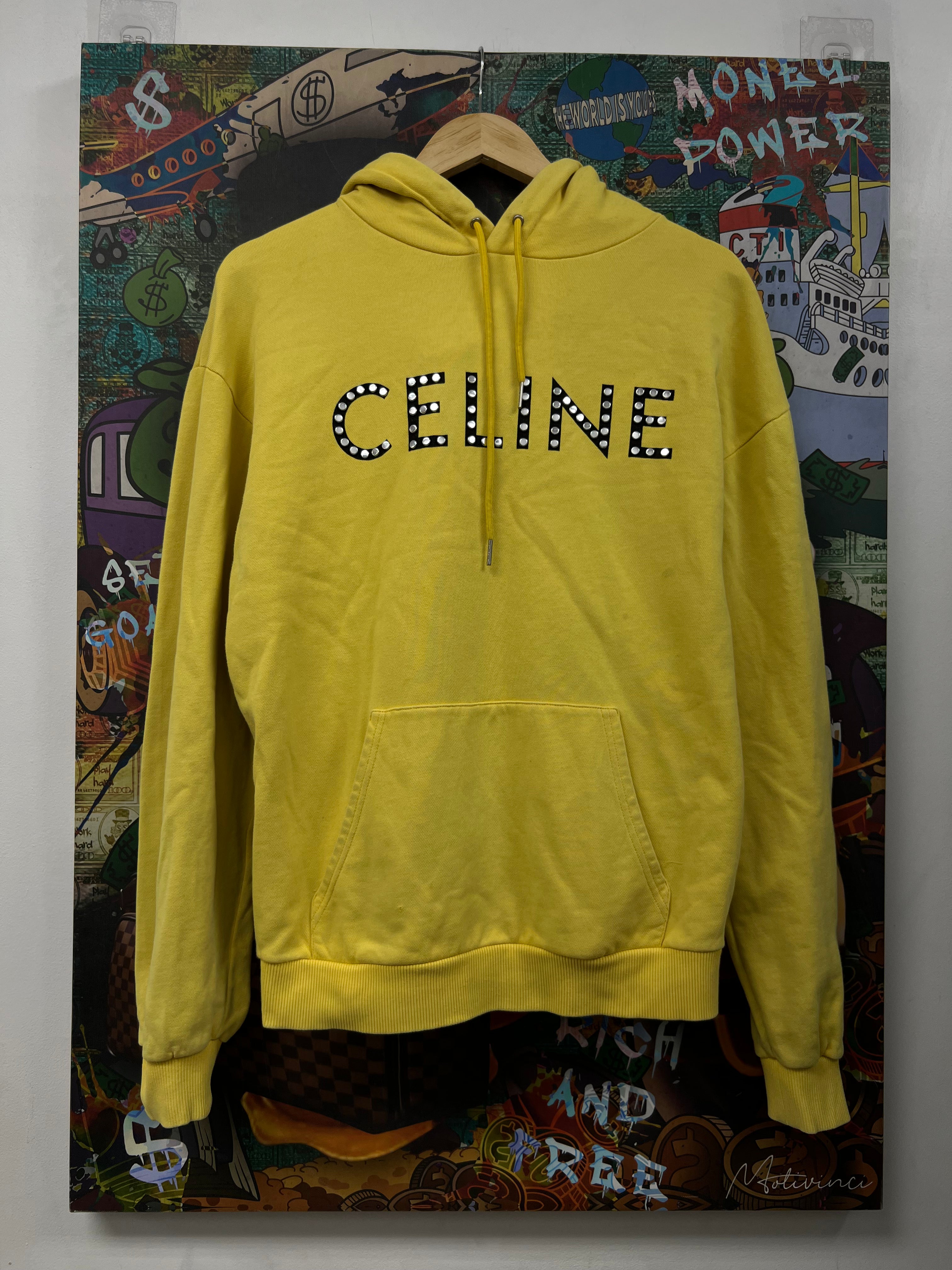 Celine Yellow Studded Logo Hoodie