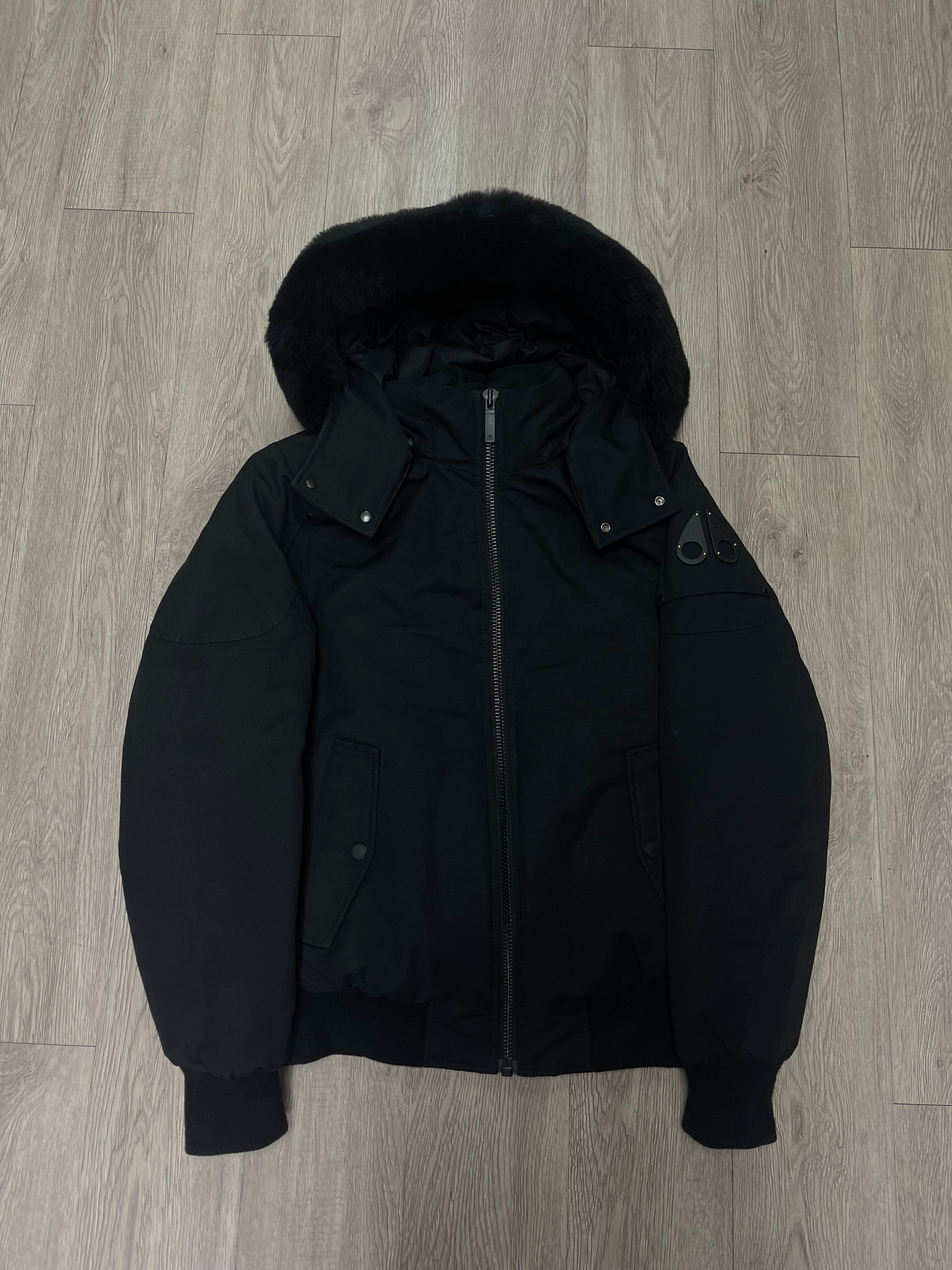Moose Knuckles Black Black Fur Bomber Jacket