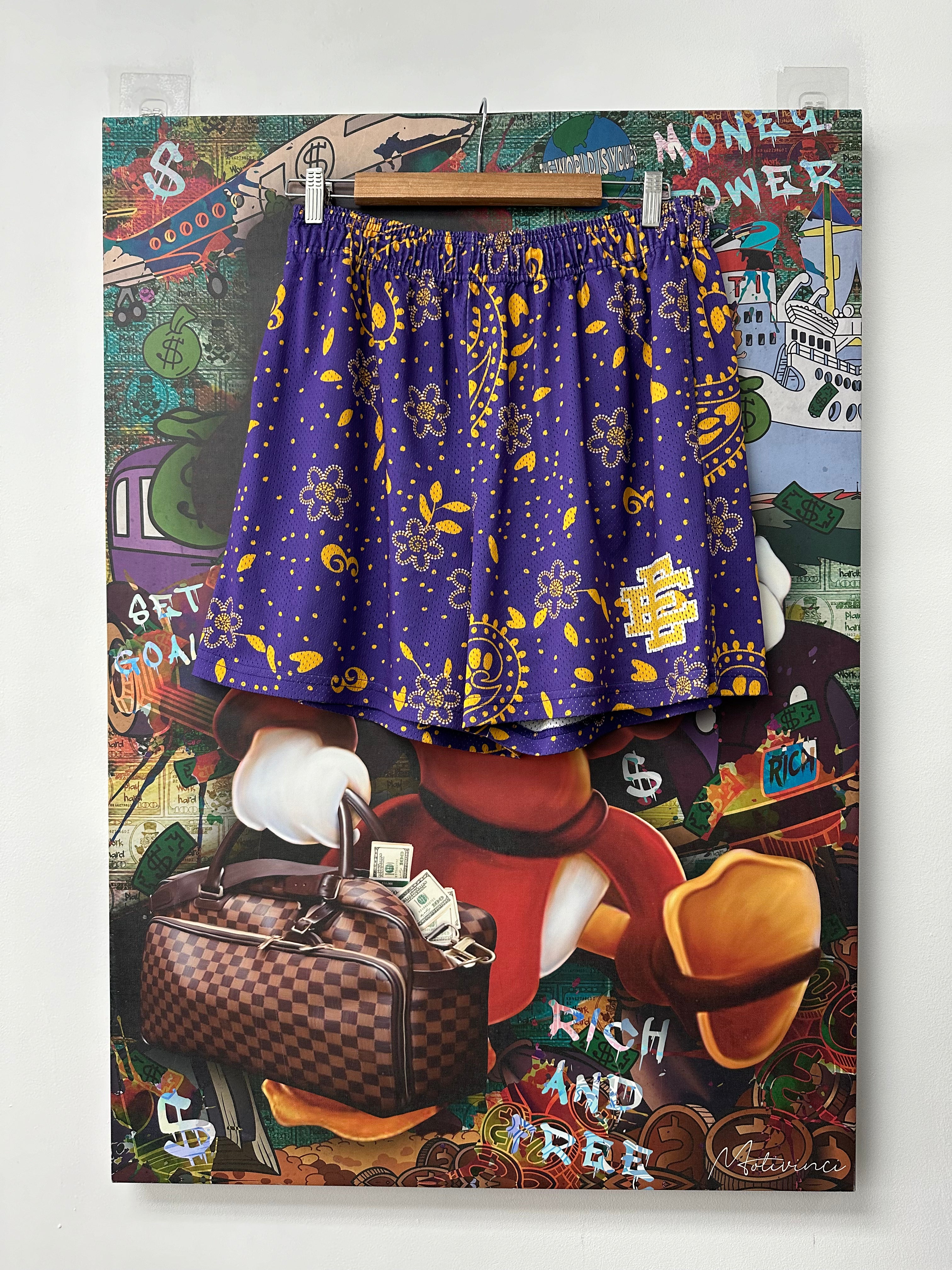 EE Shorts Purple Yellow Paisley Used