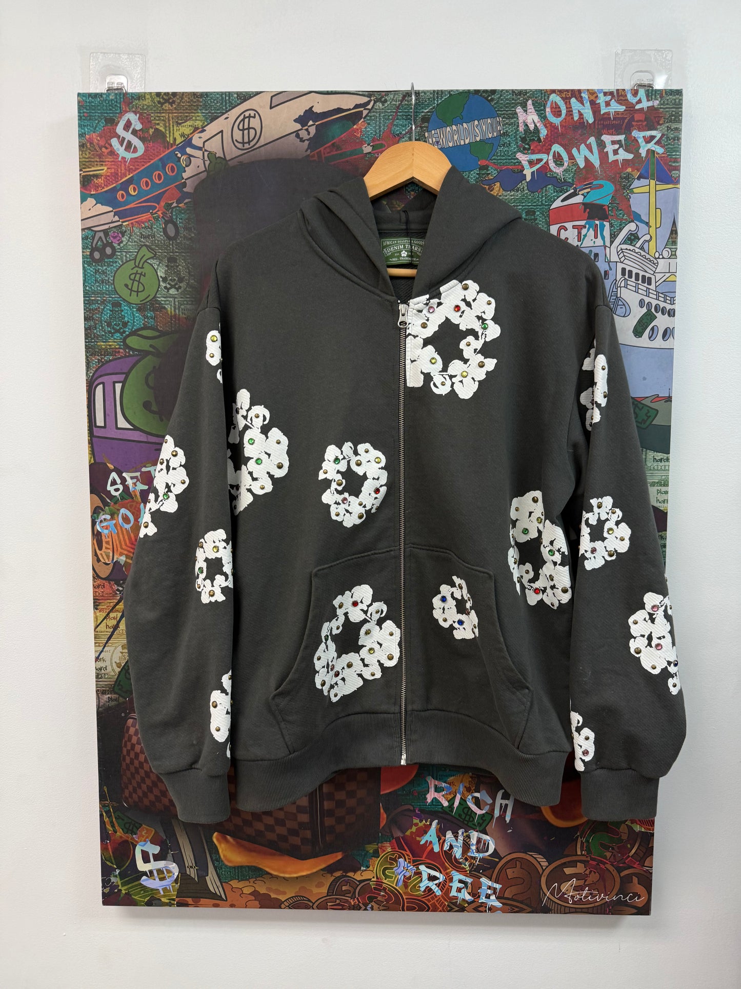 Denim Tears Grey Rhinestone Hoodie