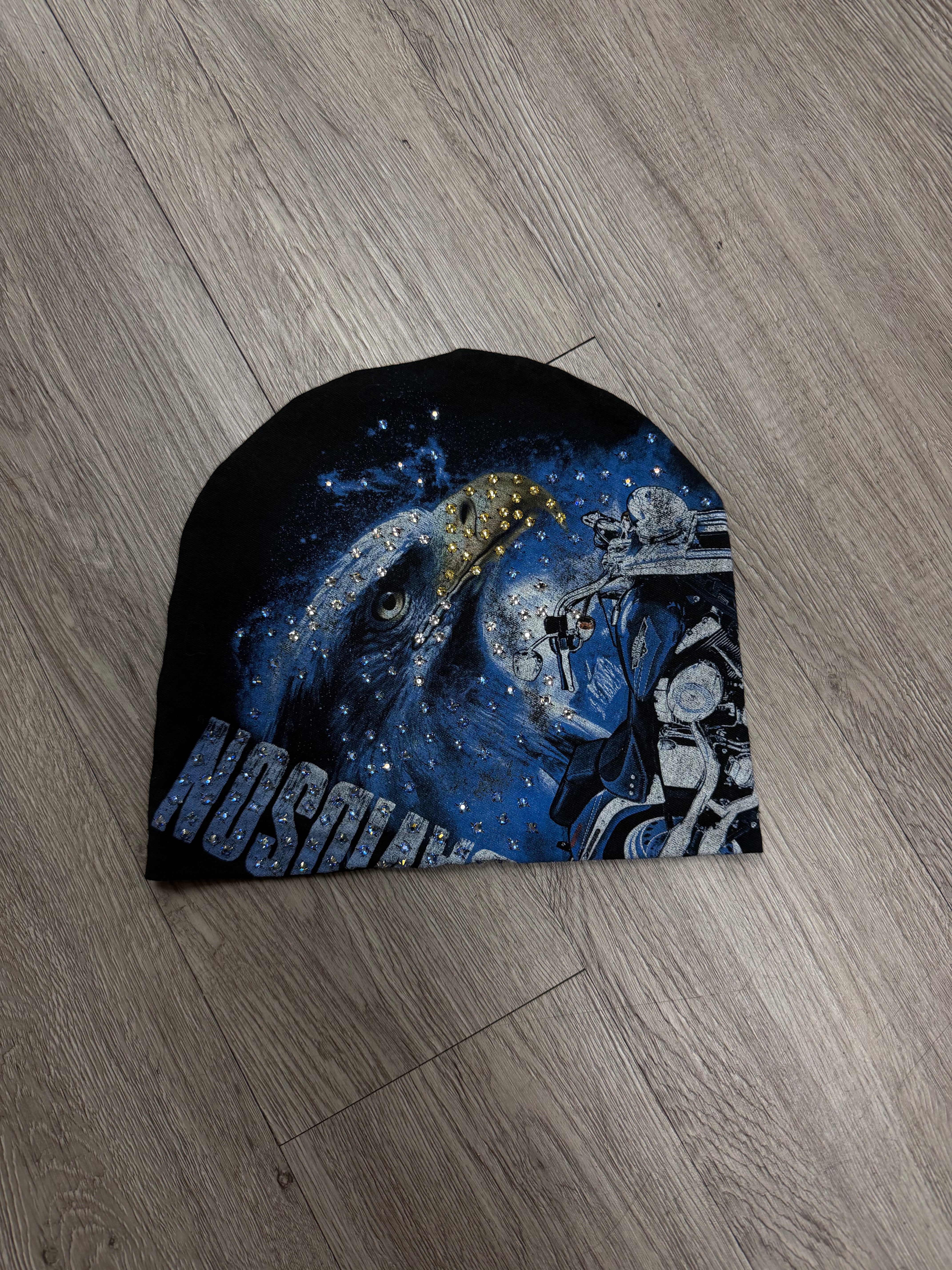 Bossi Black Blue Eagle Harley Davidson Rhinestone Beanie