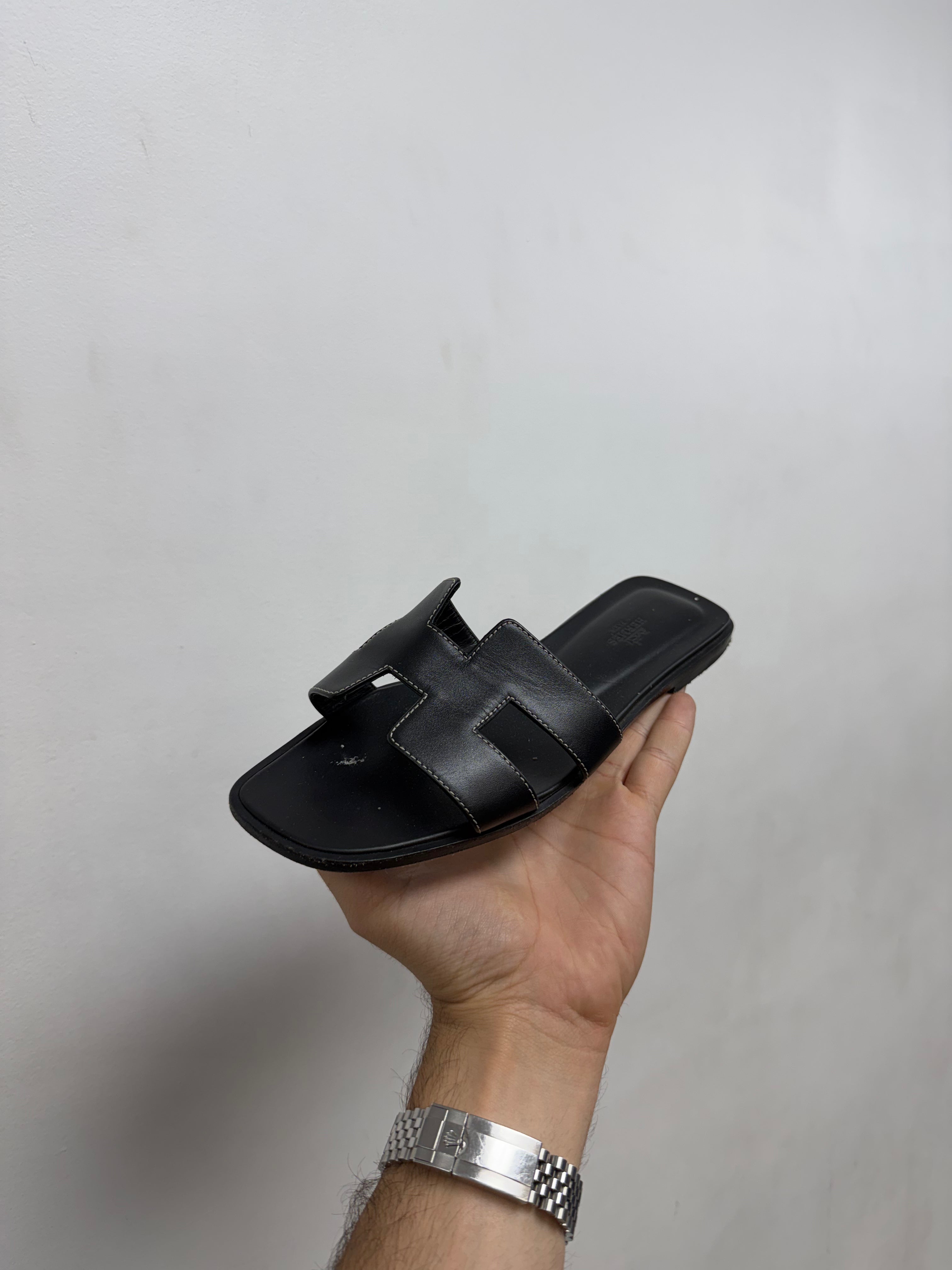 Hermes Black Oran Sandals