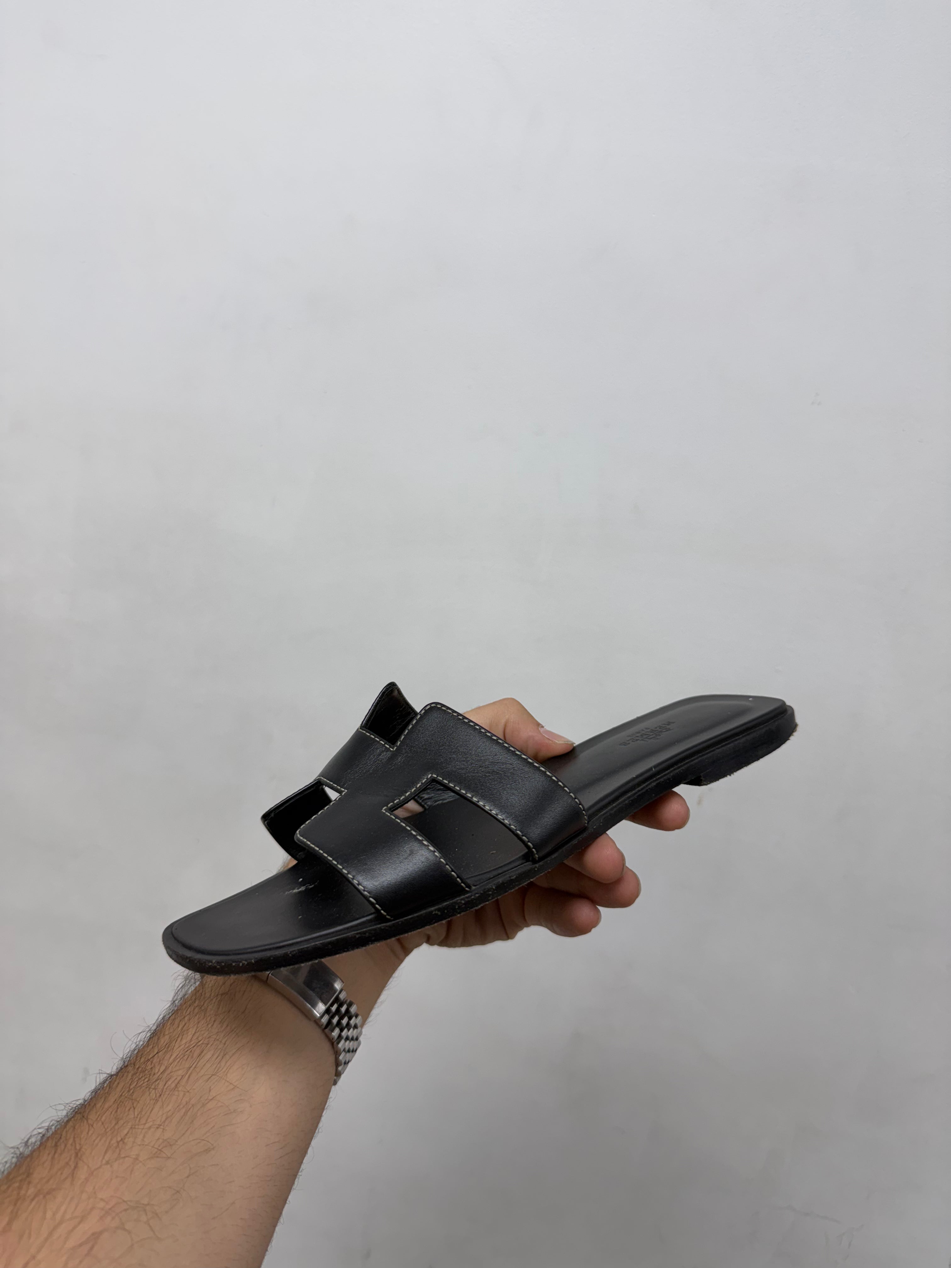 Hermes Black Oran Sandals
