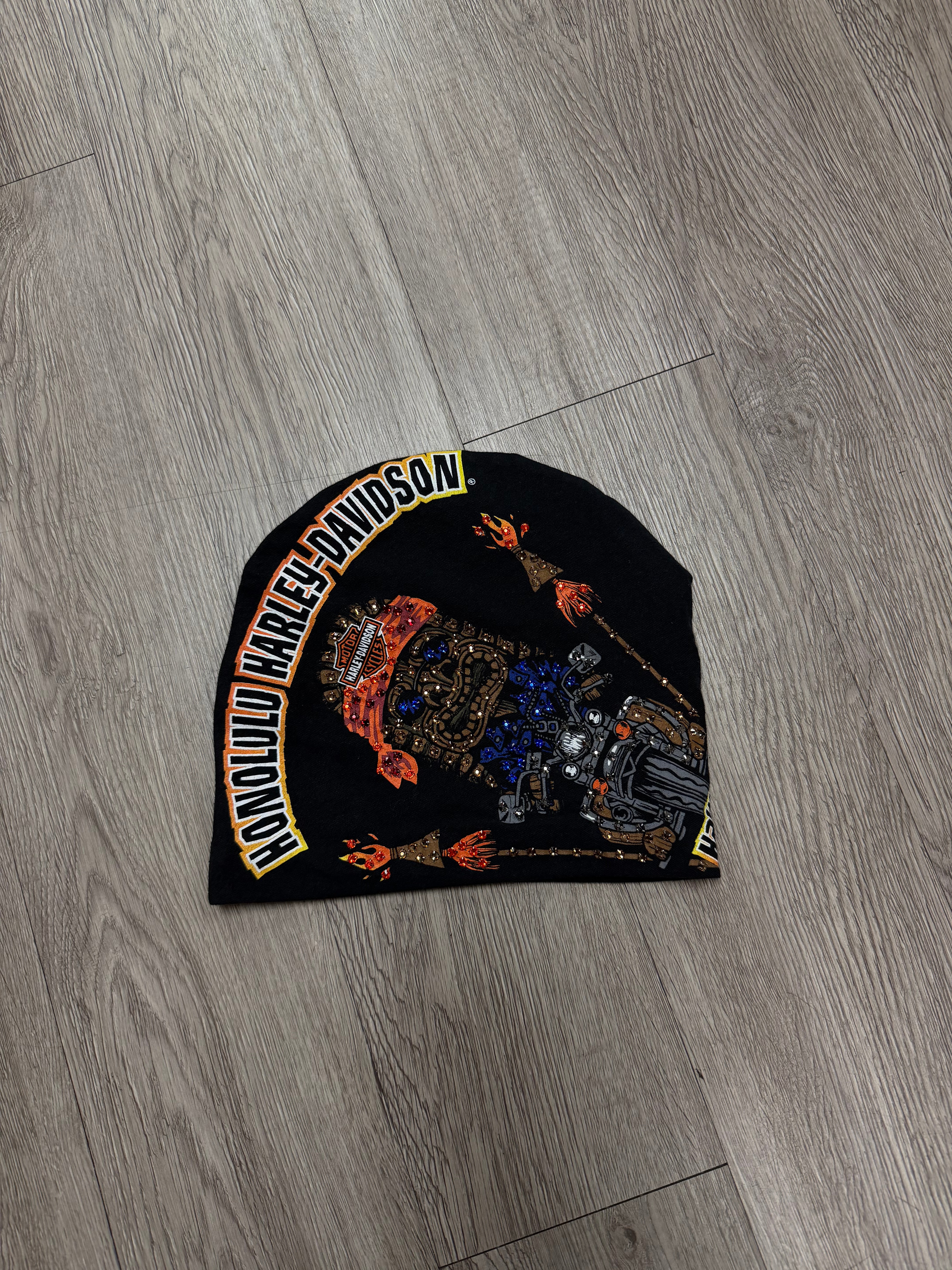 Bossi Black Orange Honolulu Harley Davidson Rhinestone Beanie