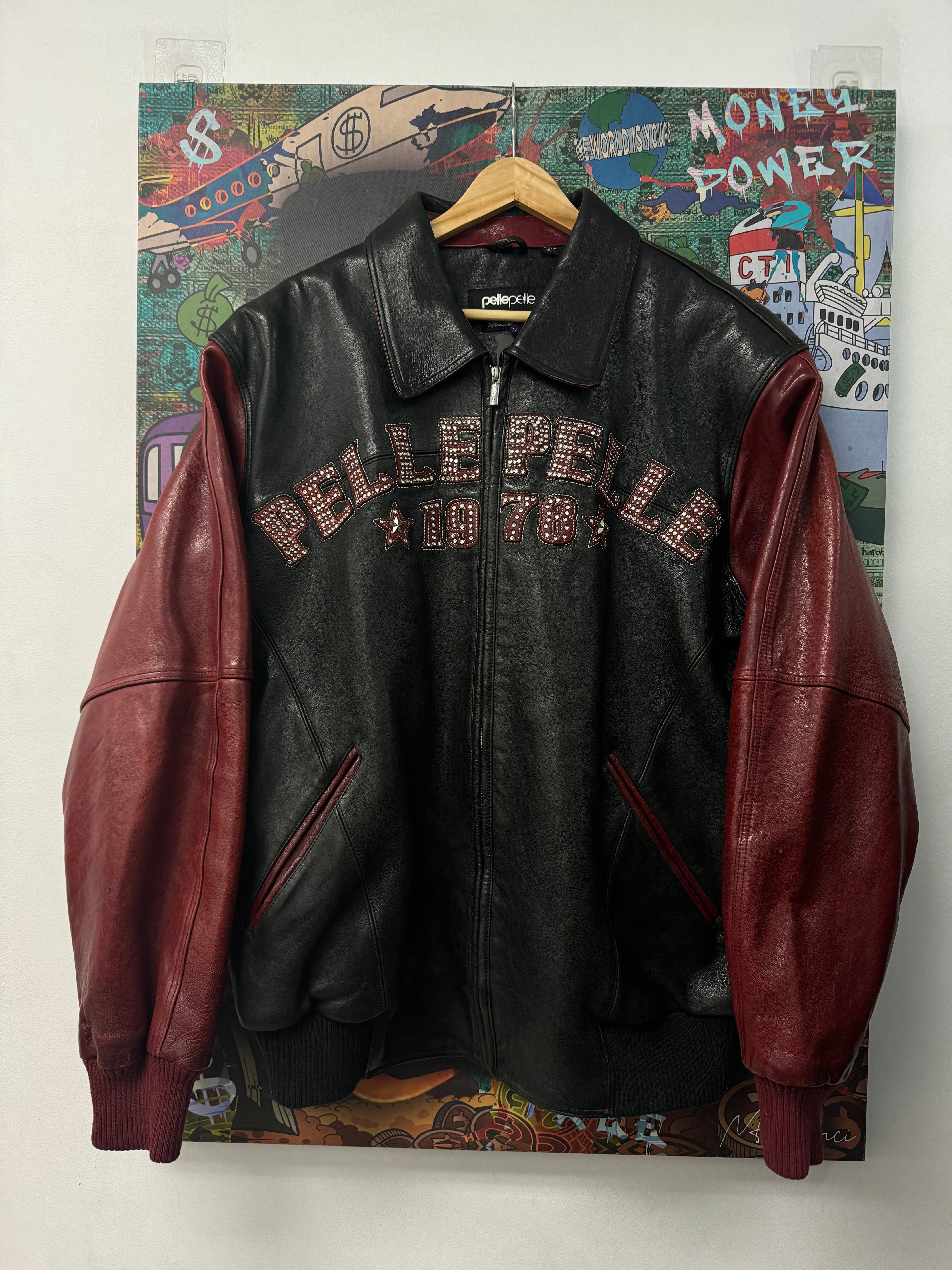 Pelle Pelle Black Red Leather Varsity Jacket