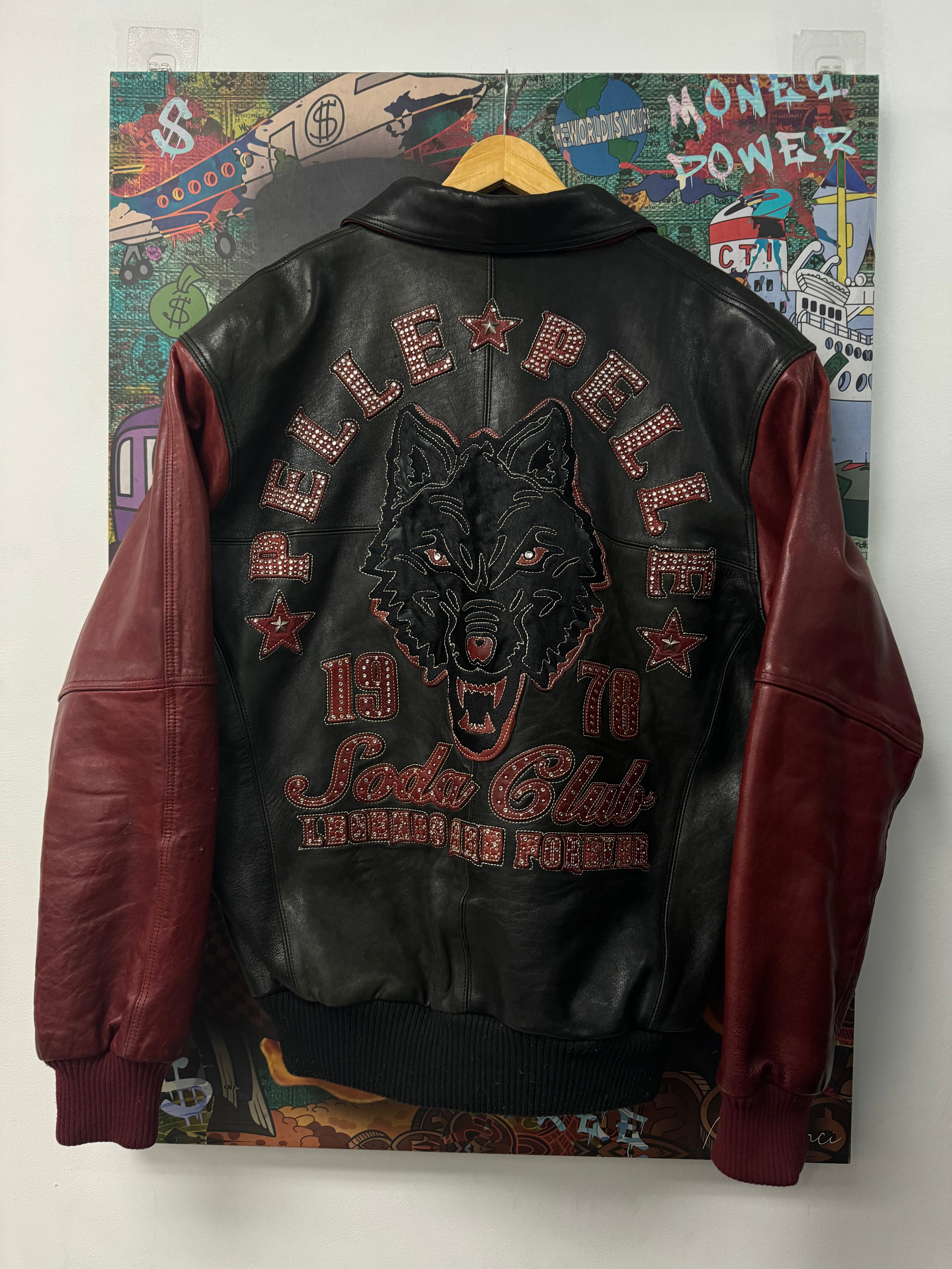 Pelle Pelle Black Red Leather Varsity Jacket
