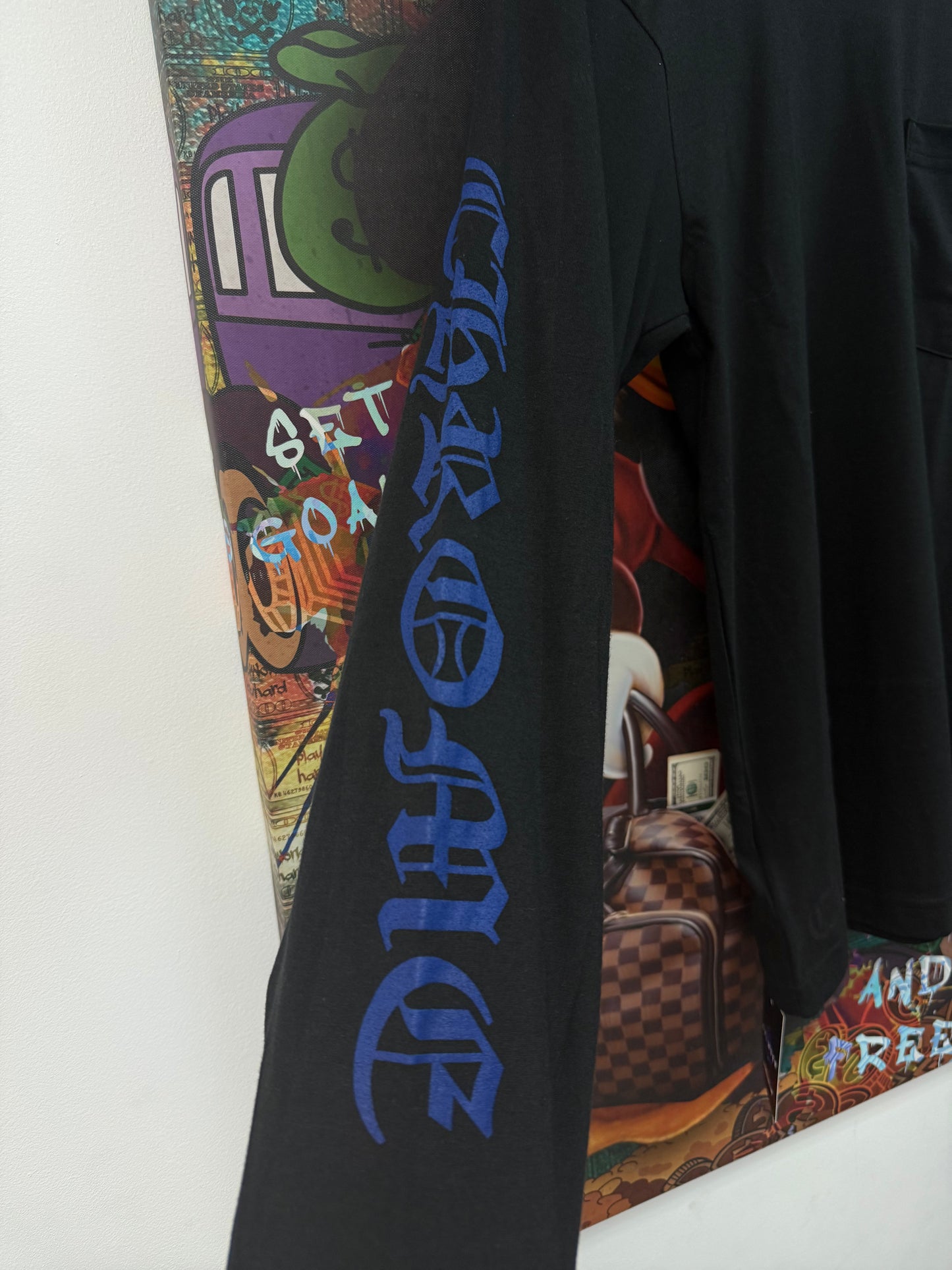 Chrome Hearts Black Blue Neck Logo Longsleeve Tee