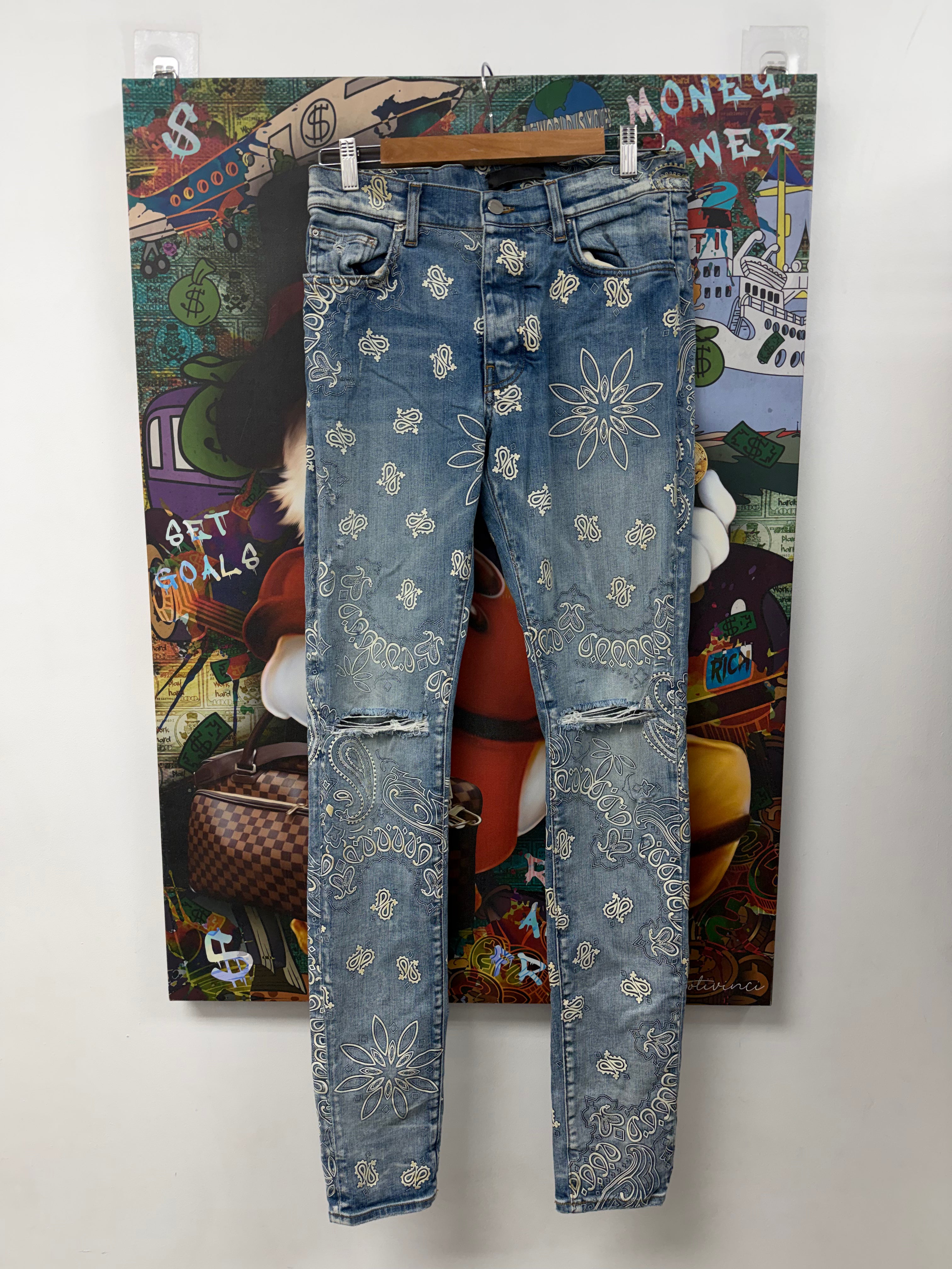 Amiri Light Wash Paisley Jeans