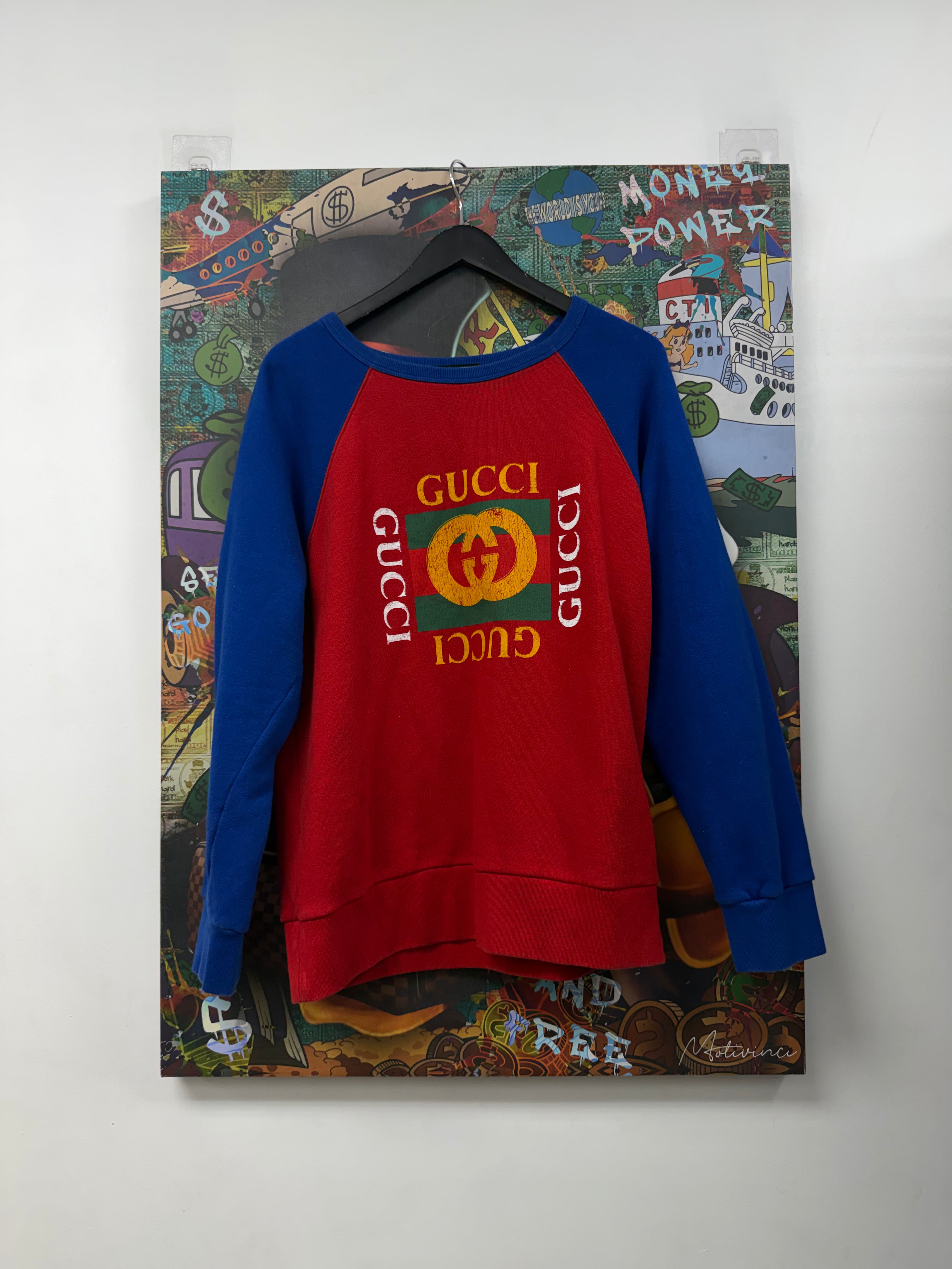 Gucci Red Blue Chest Logo Crewneck