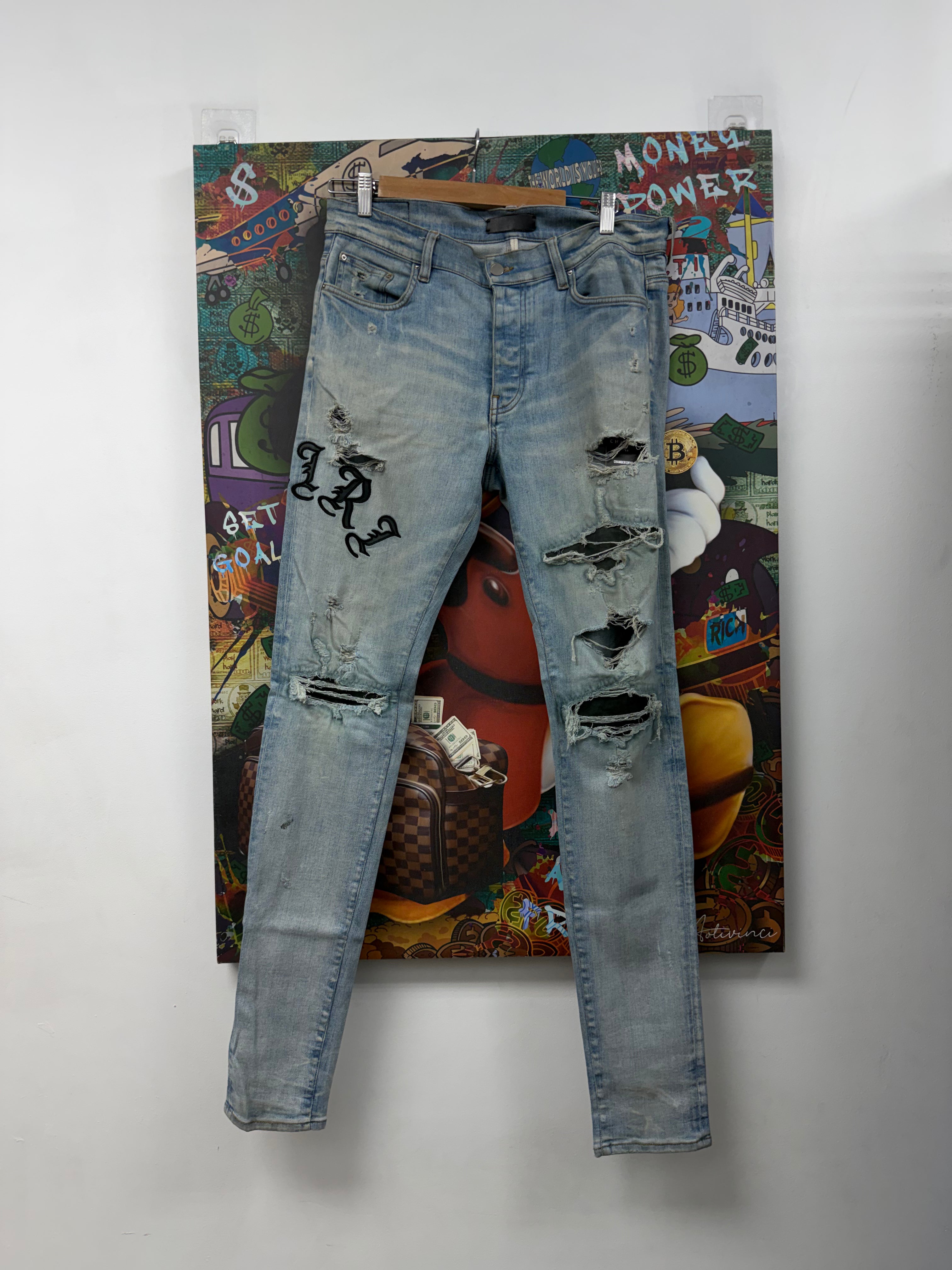 Amiri Light Wash Old English Jeans