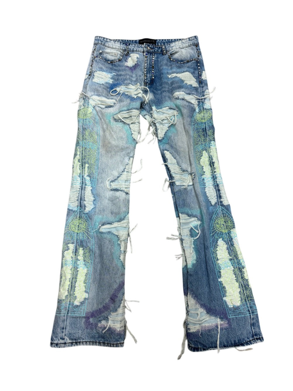 Who Decides War Studded Light Wash, Neon, Blue & Purple Jeans