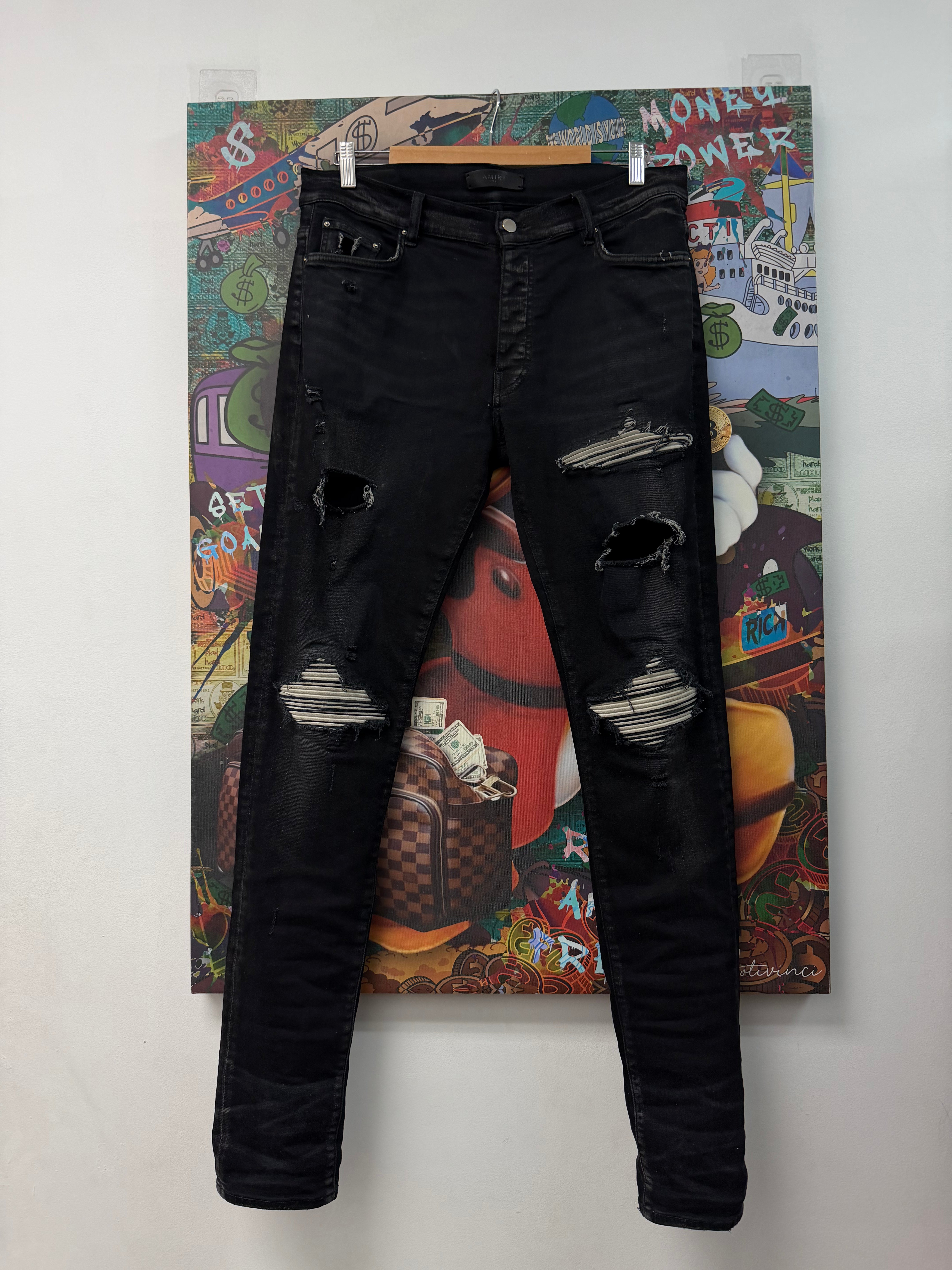 Amiri MX1 Black Cream Patch Jeans