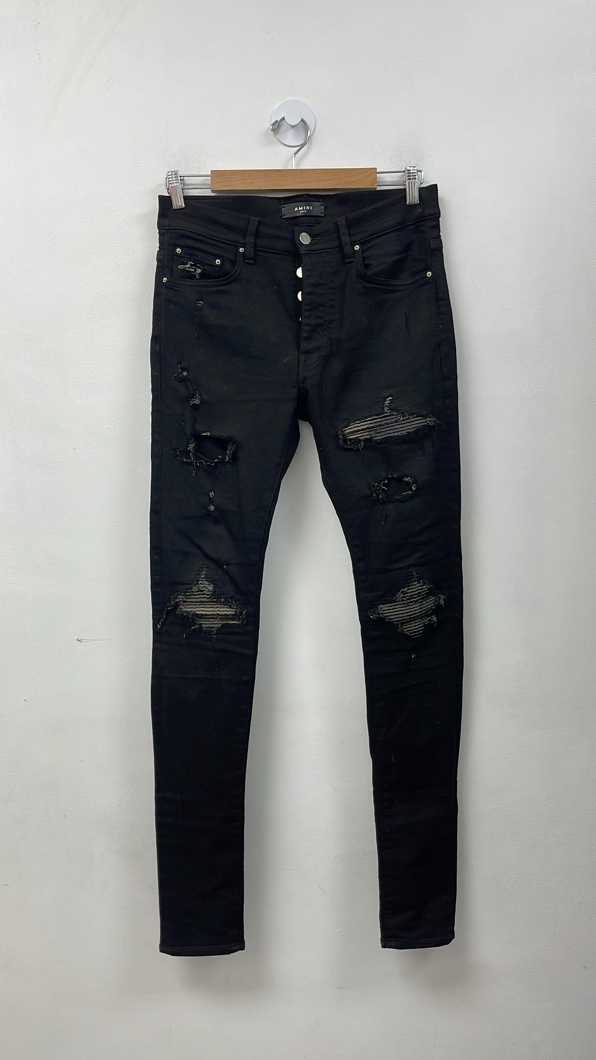 Amiri MX1 Black Camo Patch Jeans