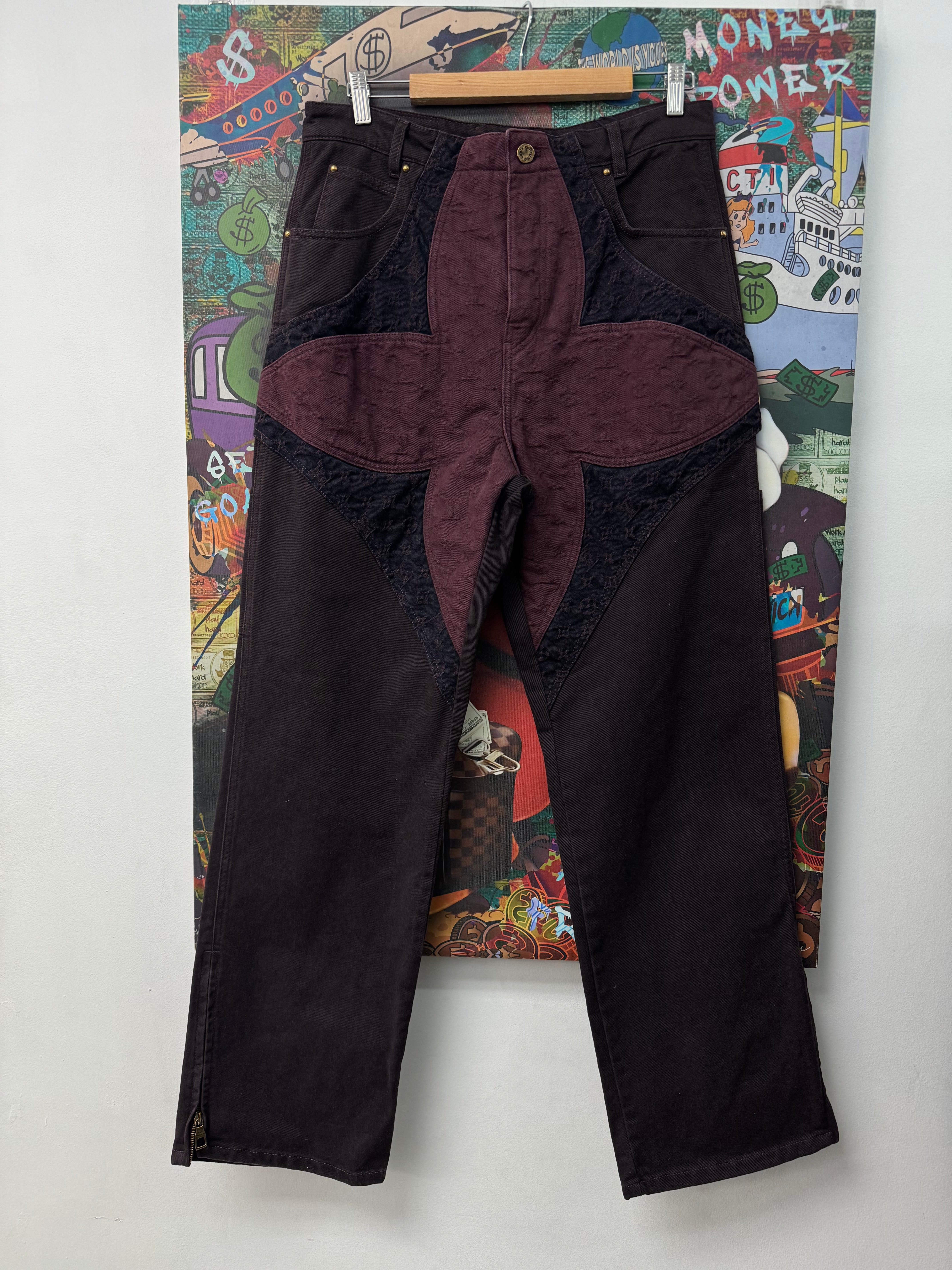 Louis Vuitton Burgundy Flower Monogram Straight Jeans