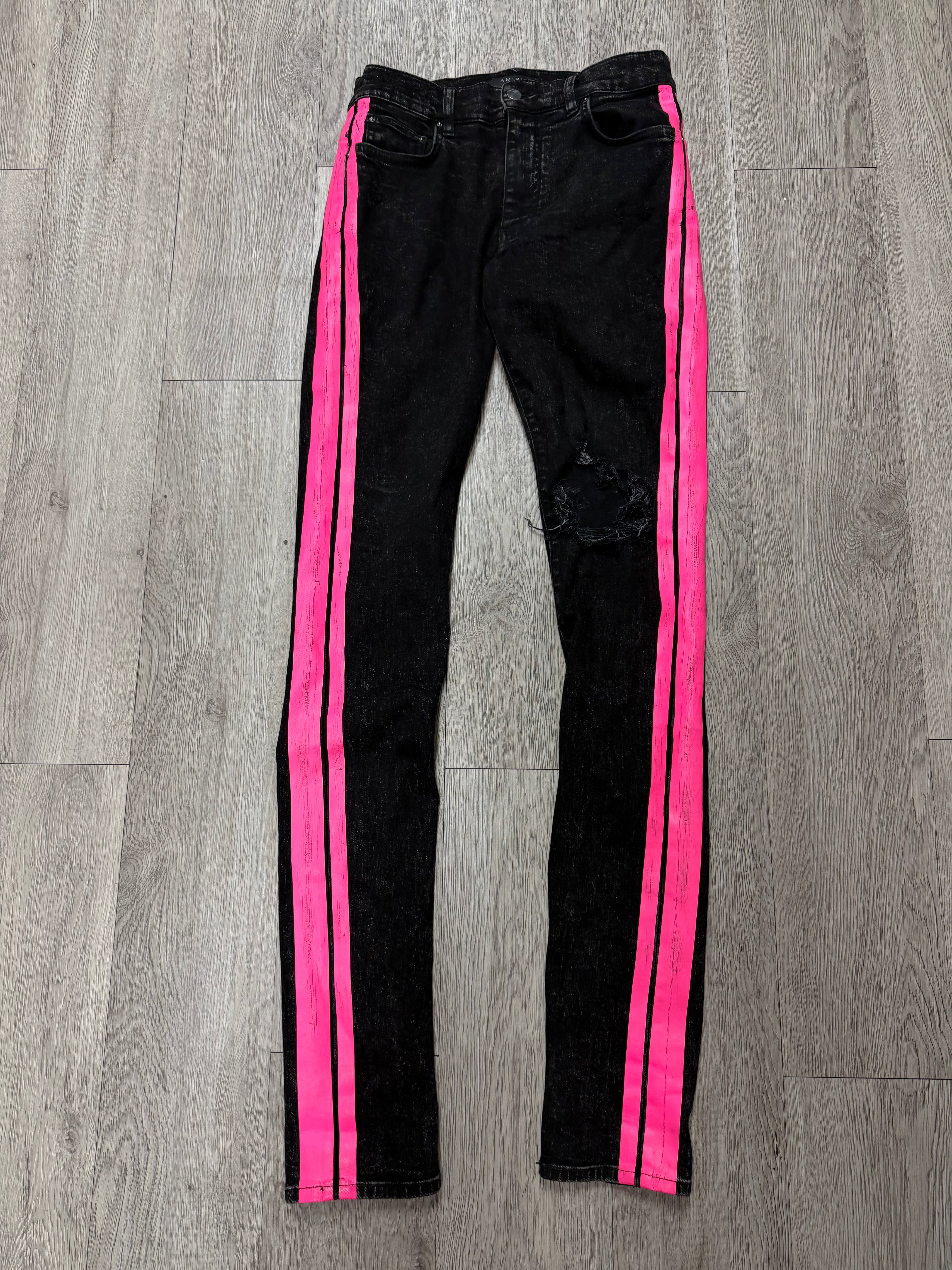 Amiri Aged Black Pink Stripe Jeans