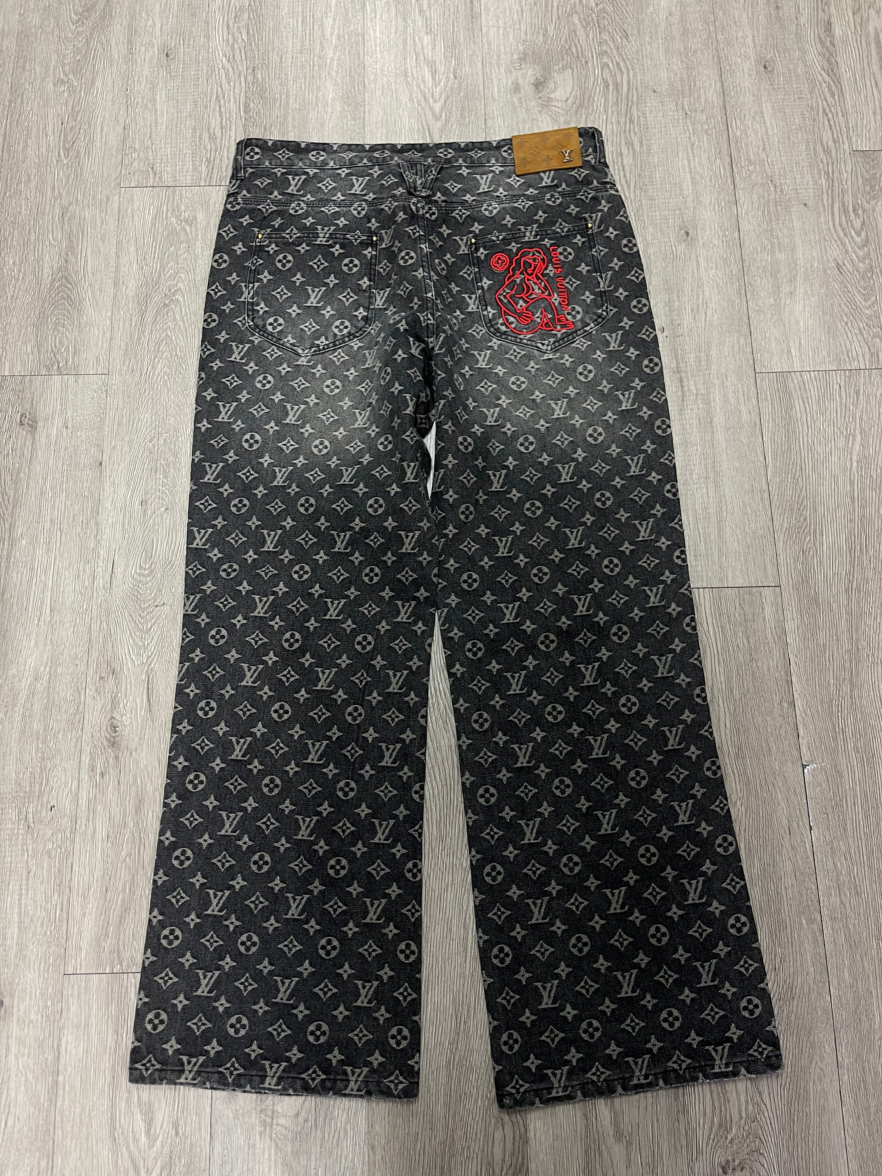 Louis Vuitton Distressed Denim Monogram Back Pocket Embroidery Jeans