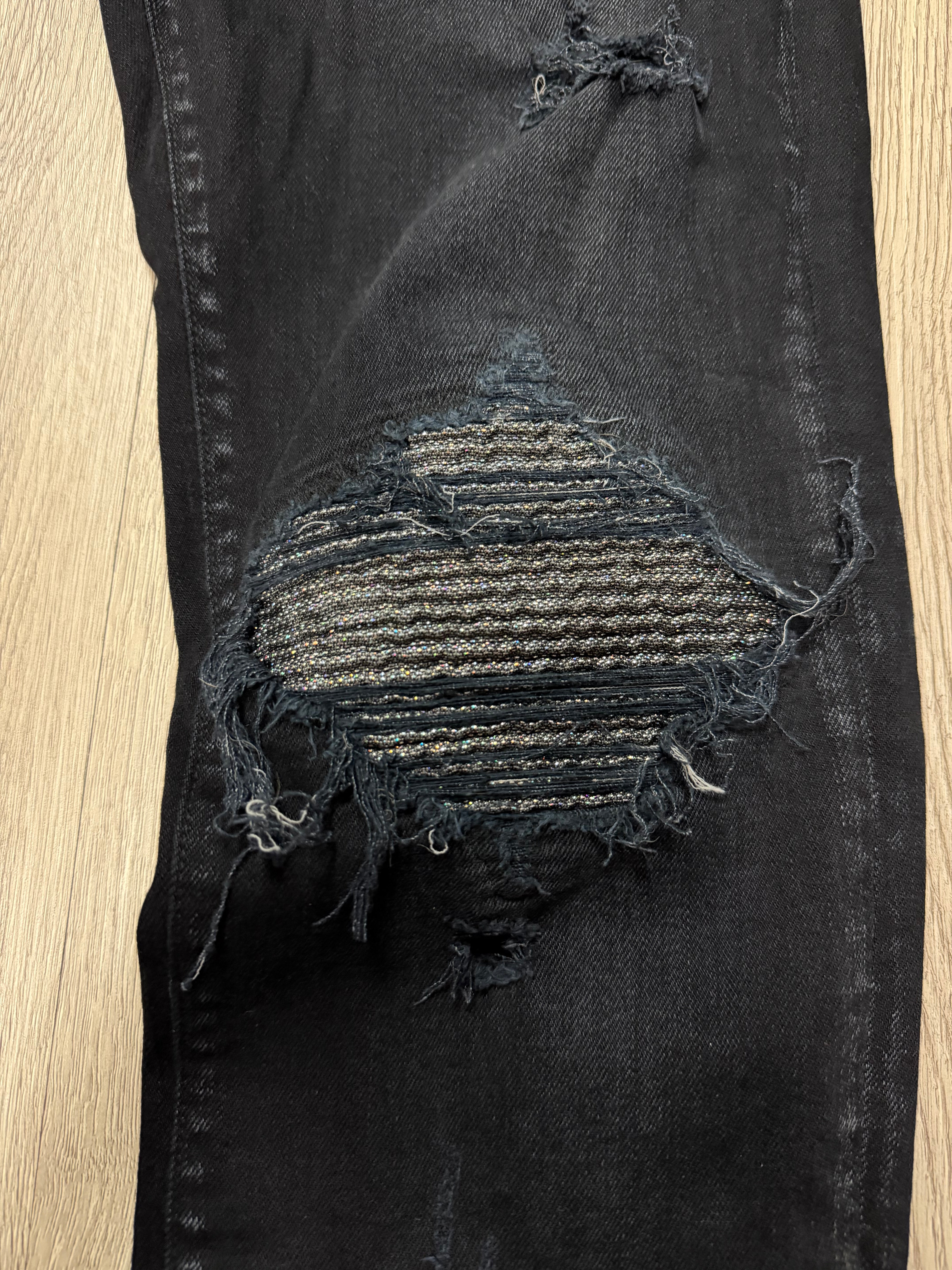 Amiri MX1 Black Iridescent Patch Jeans