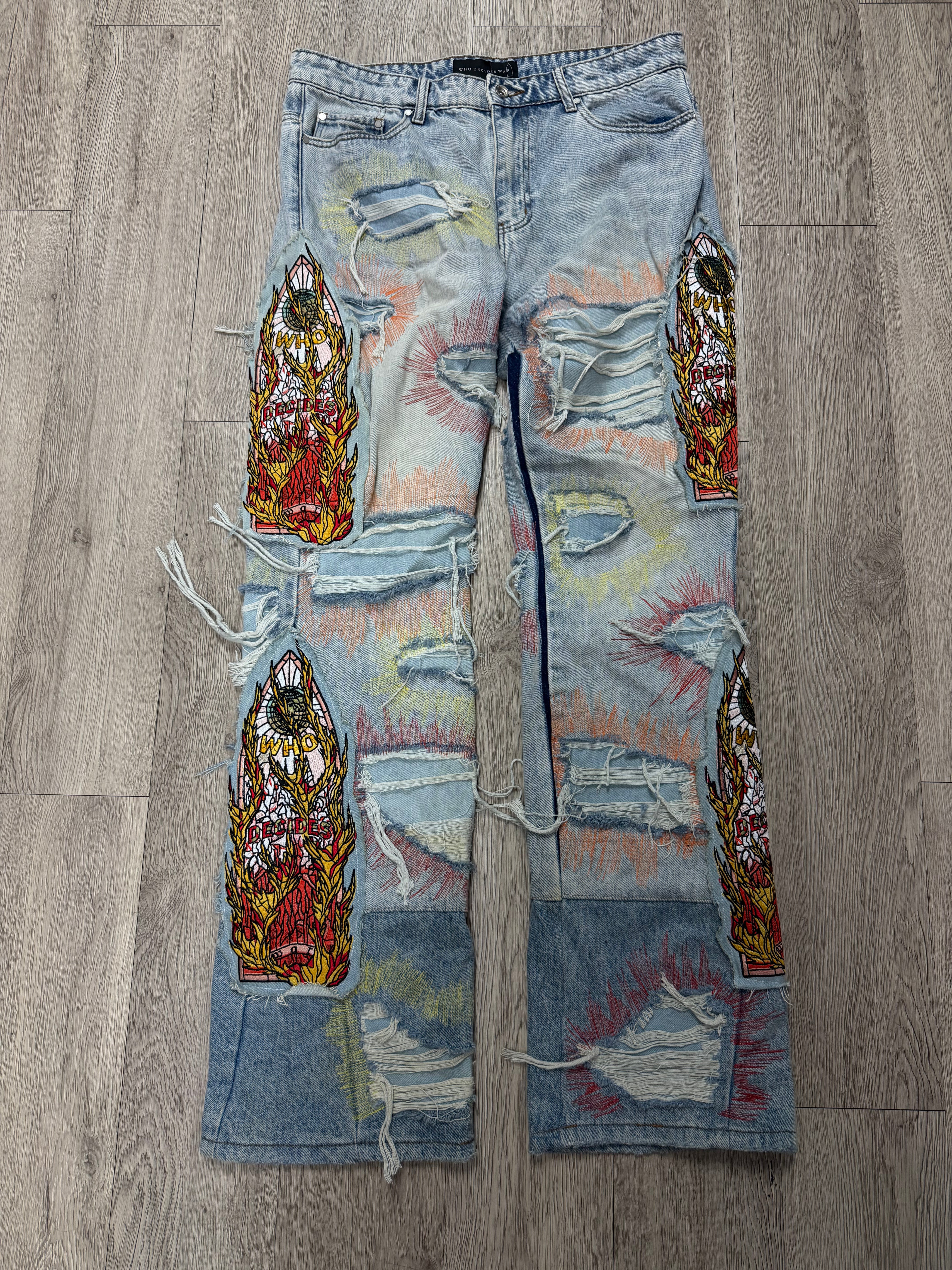 Who Decides War Light Wash Flame Jeans