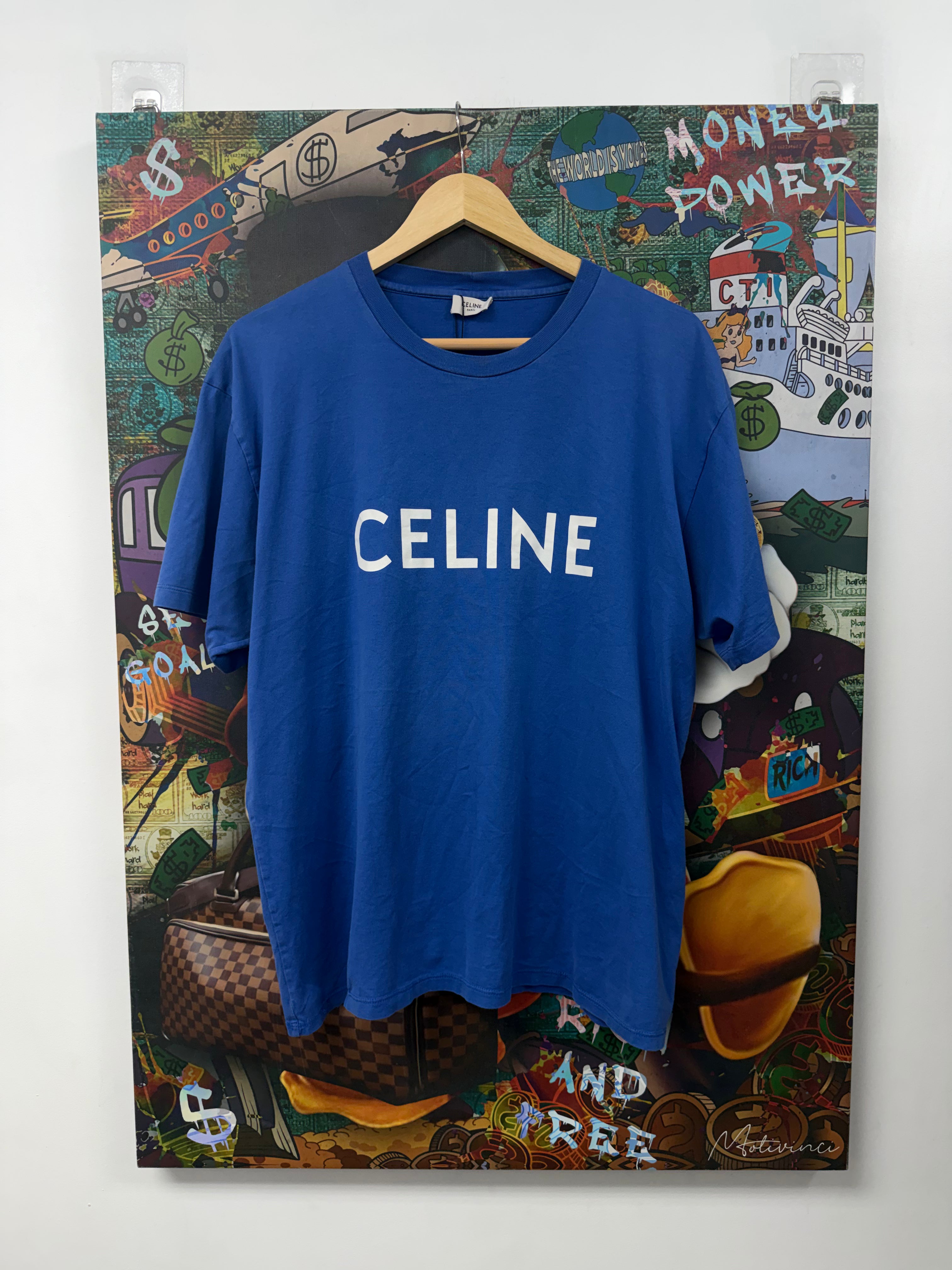 Celine Blue White Chest Logo Tee