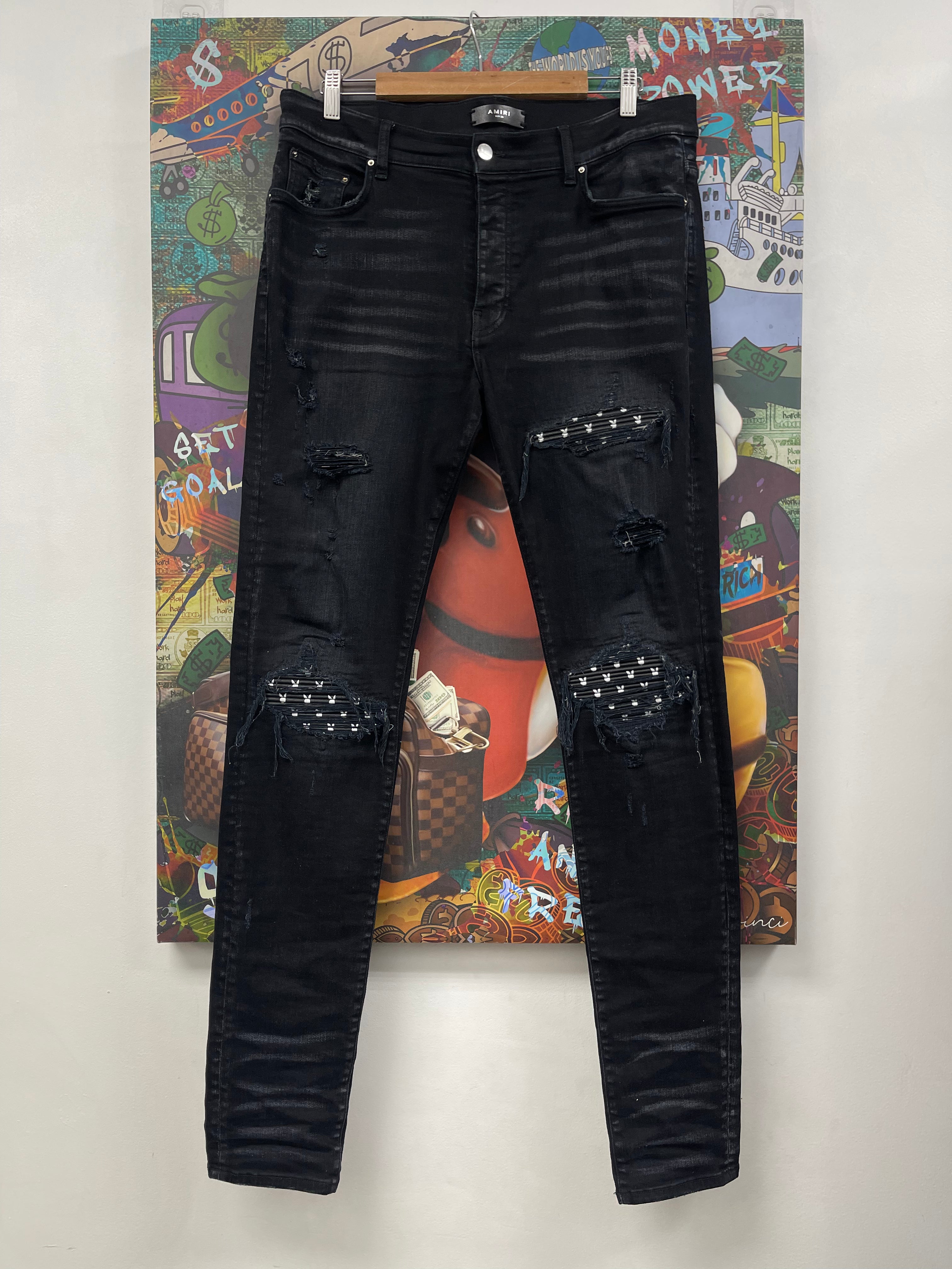Amiri MX1 Black Wash Playboy Patch Jeans