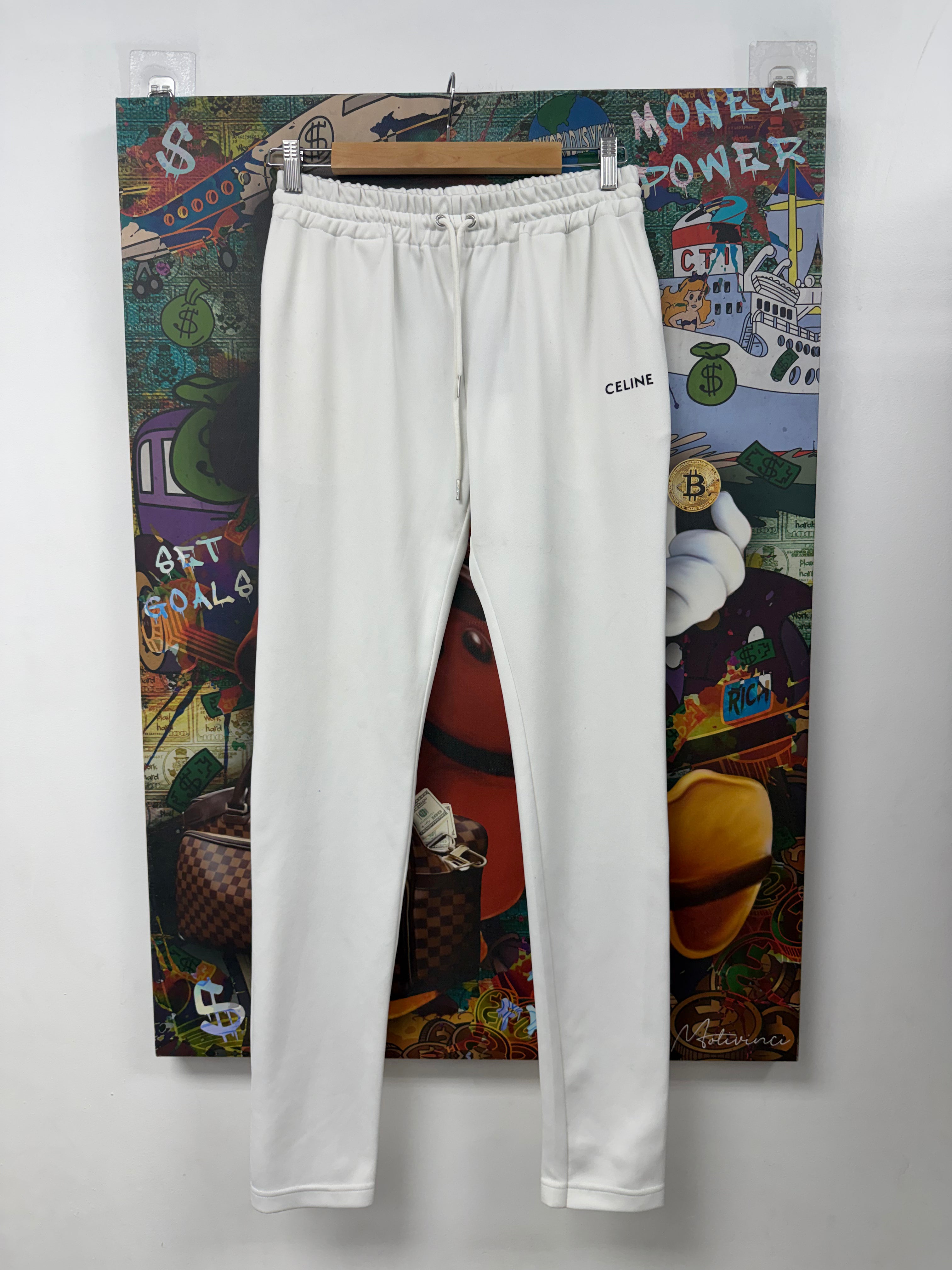 Celine White Smal Logo Track Sweatpants