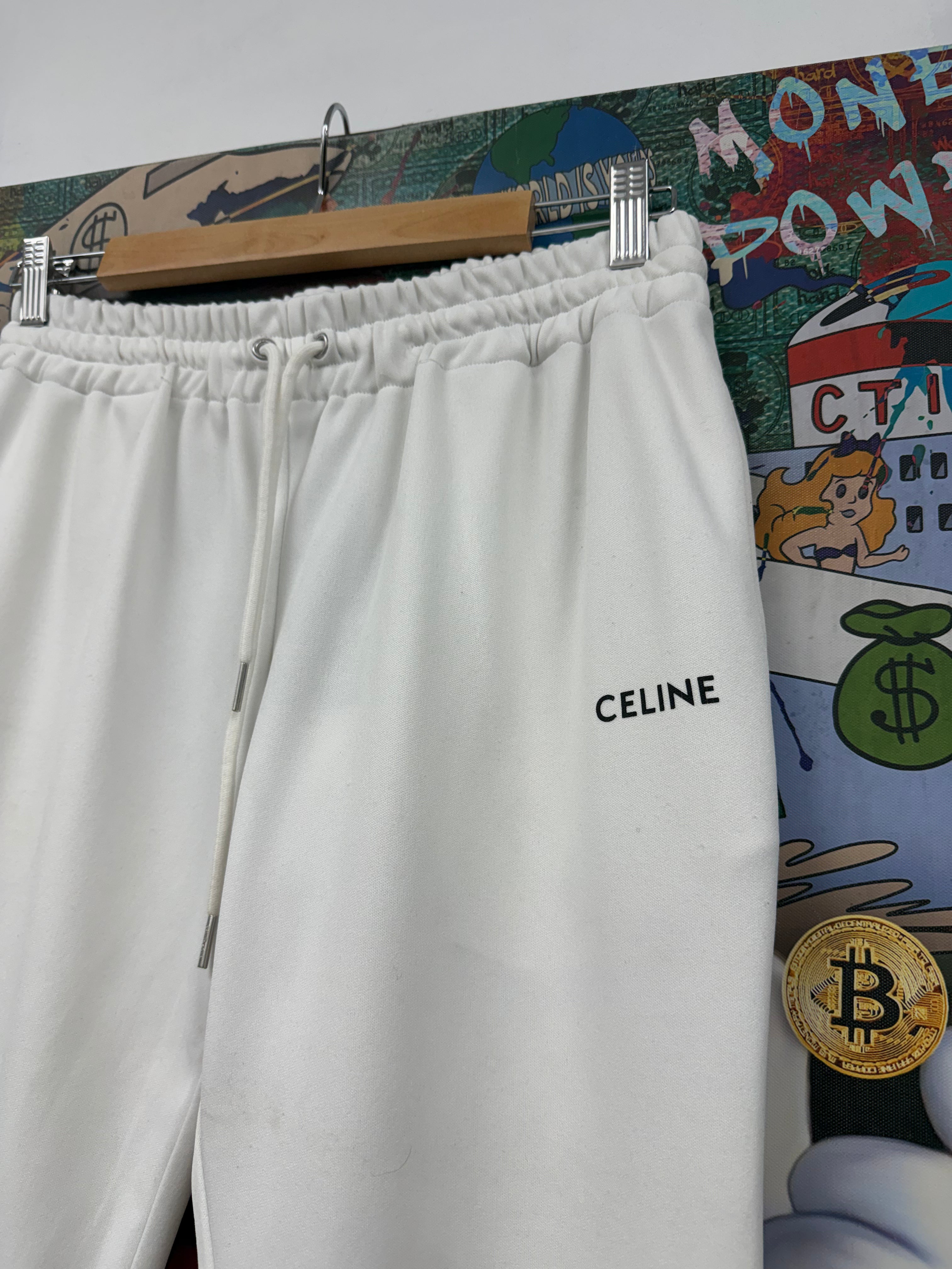Celine White Smal Logo Track Sweatpants