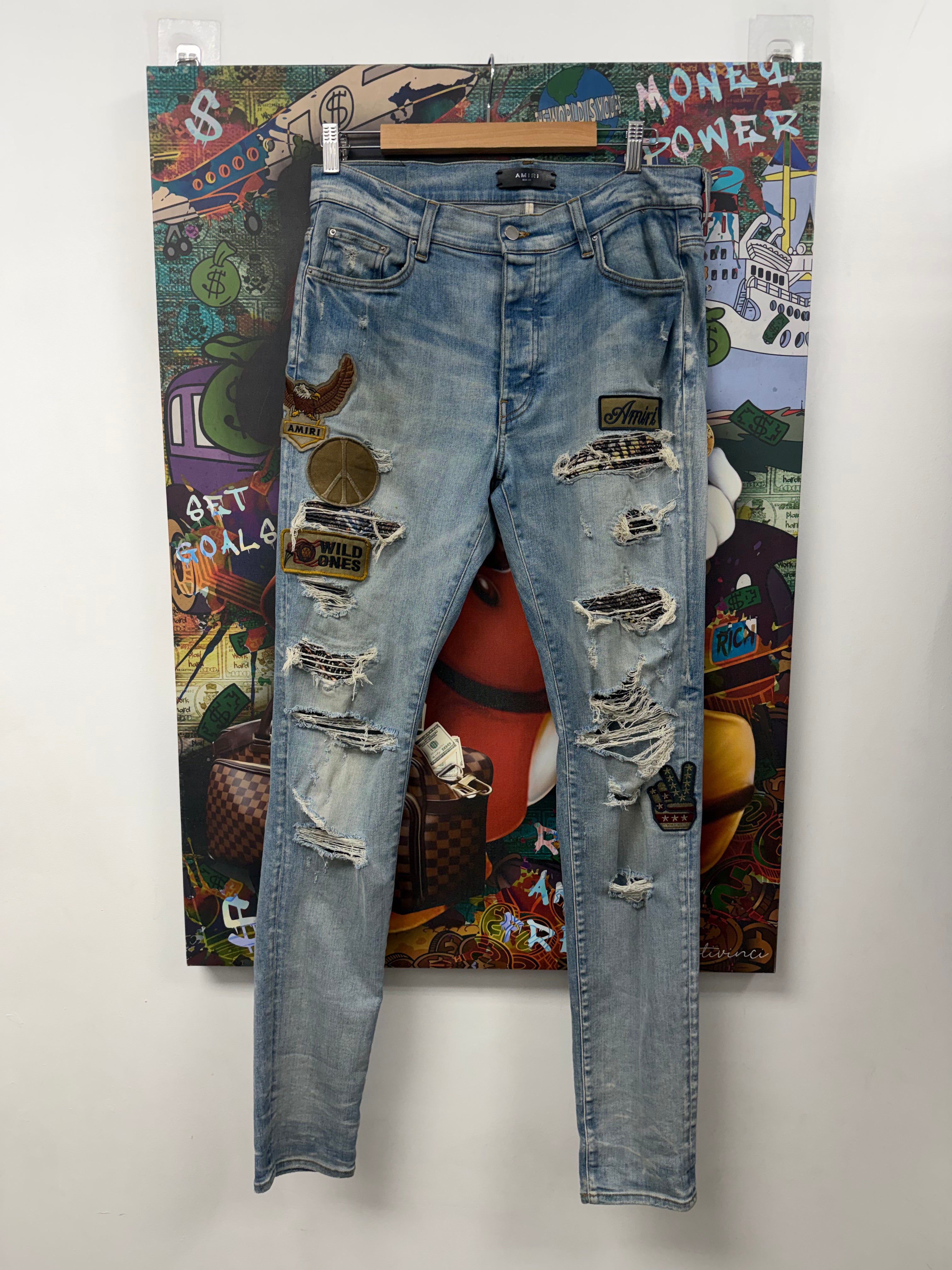 Amiri Light Wash Eagle Biker Patch Jeans