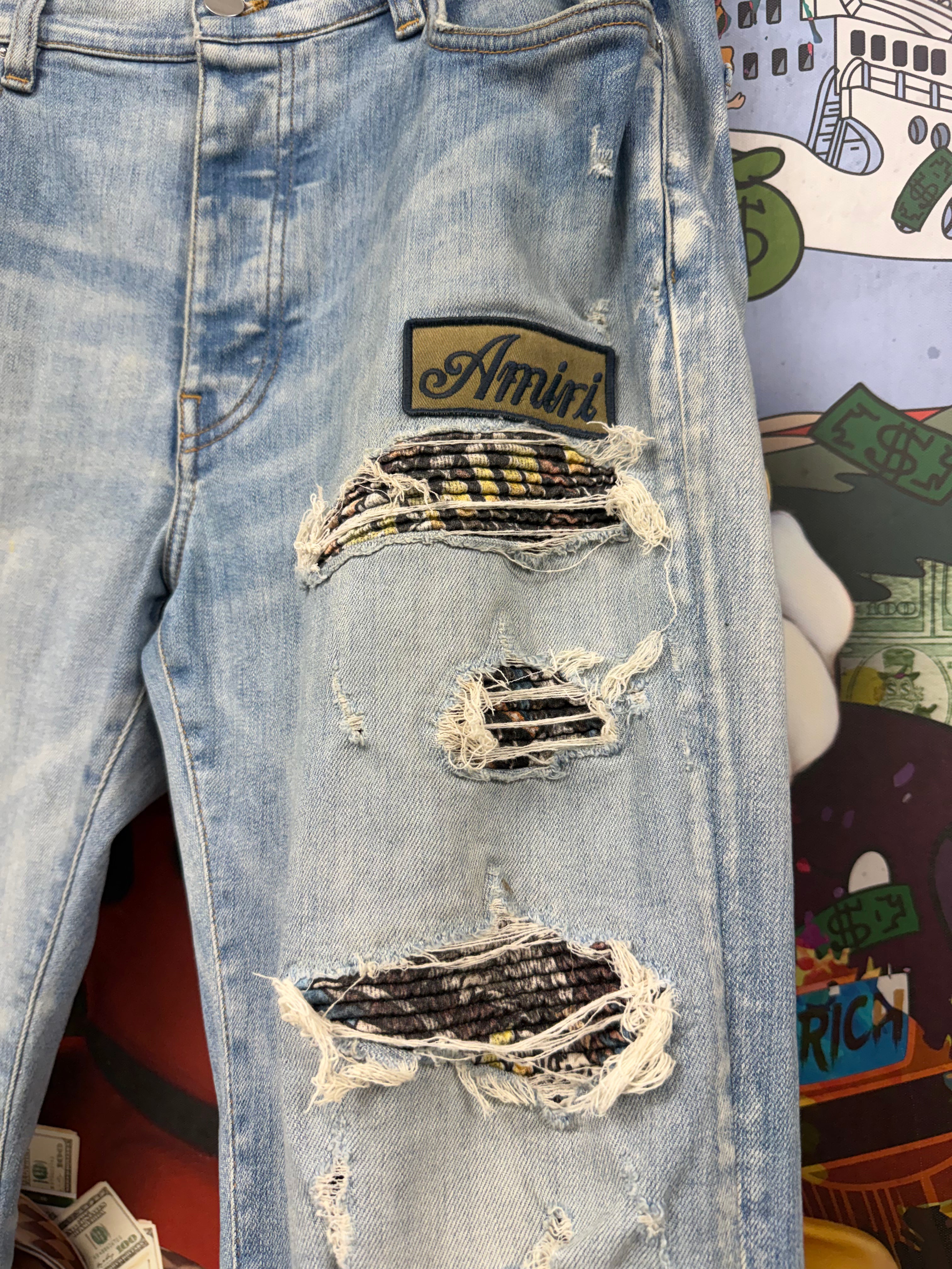 Amiri Light Wash Eagle Biker Patch Jeans
