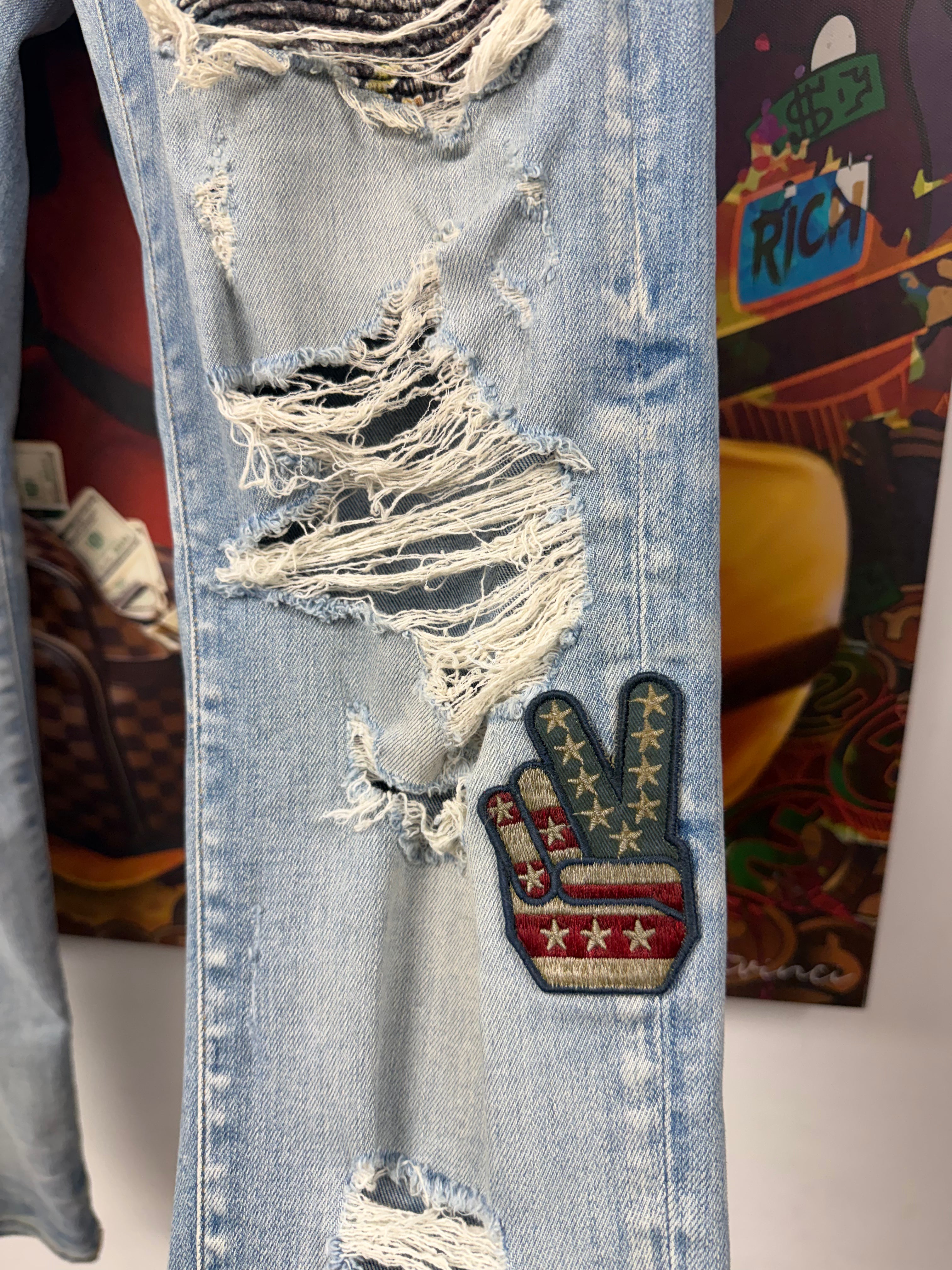 Amiri Light Wash Eagle Biker Patch Jeans