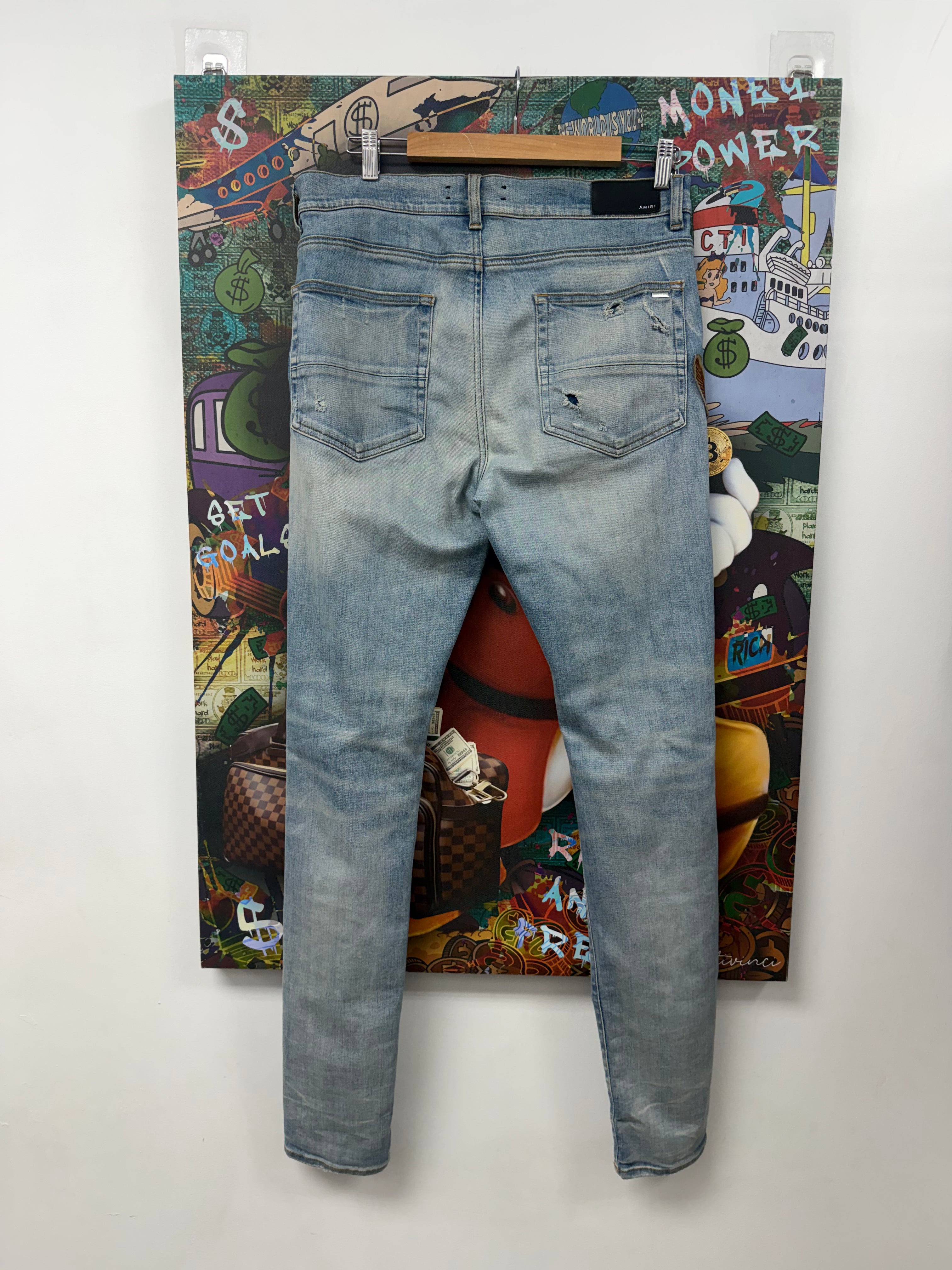 Amiri Light Wash Eagle Biker Patch Jeans