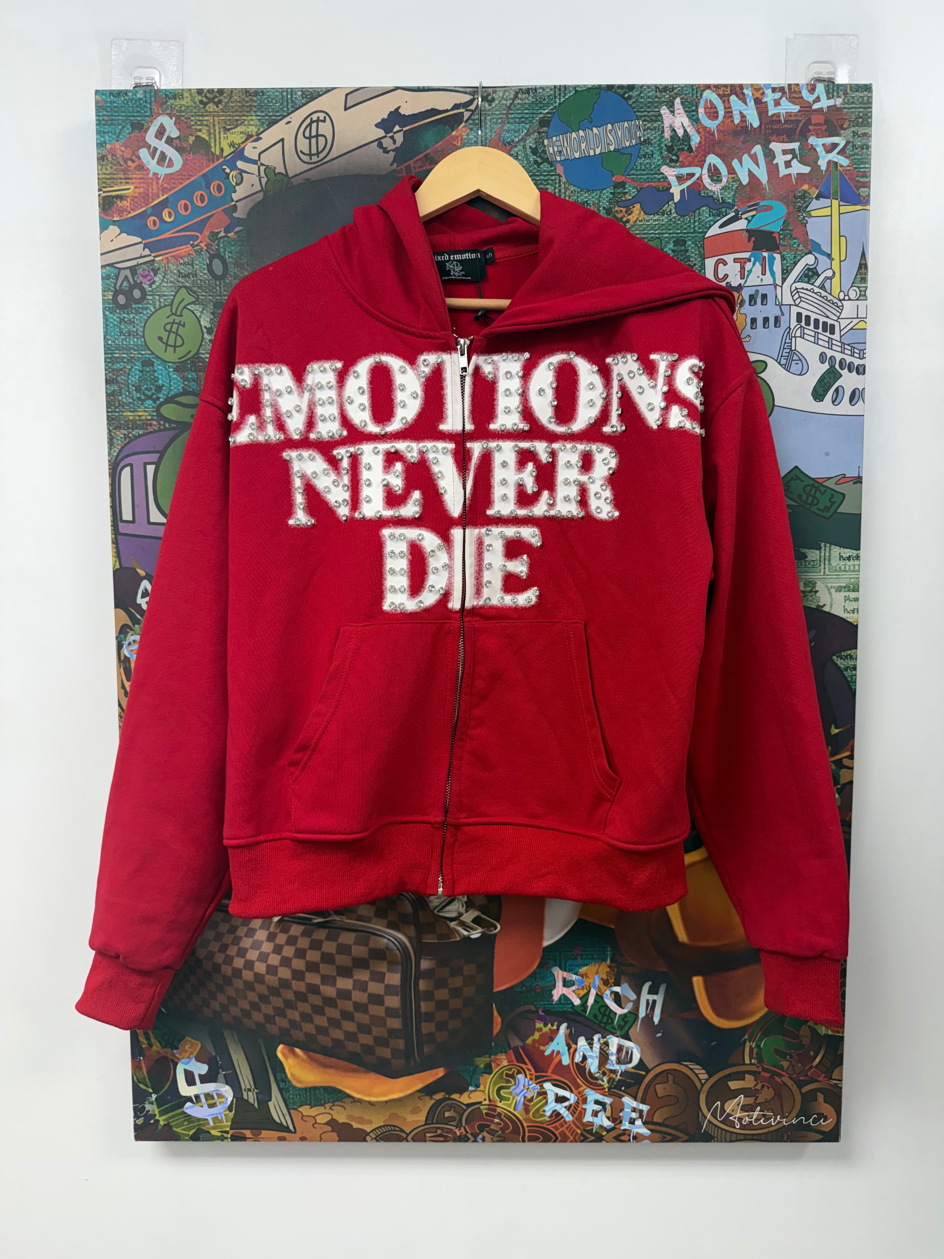 Mixed Emotions Red END Rhinestone Zip Up Hoodie