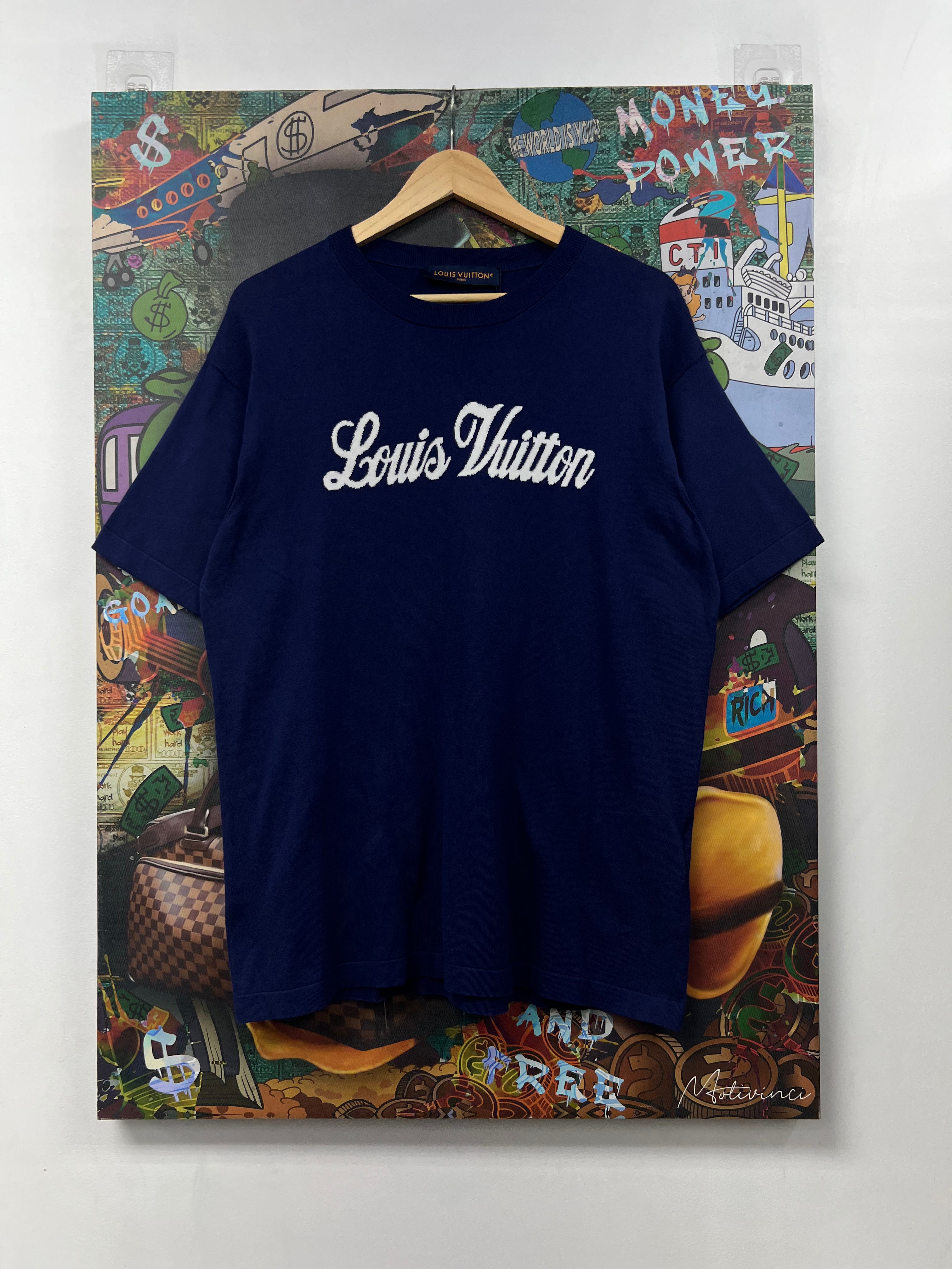 Louis Vuitton Navy White Knitted Logo Tee