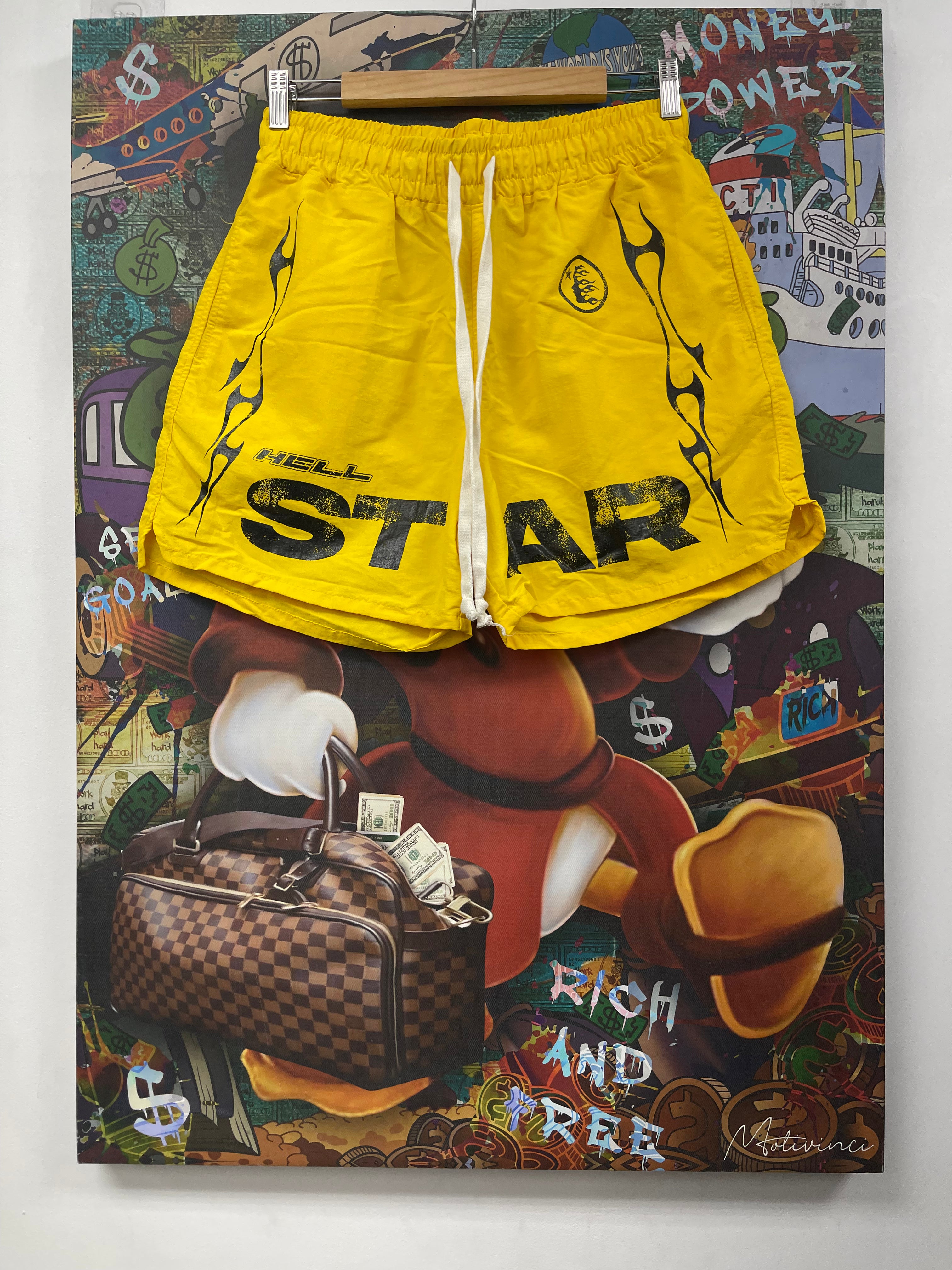 Hellstar Yellow Nylon Flames Shorts