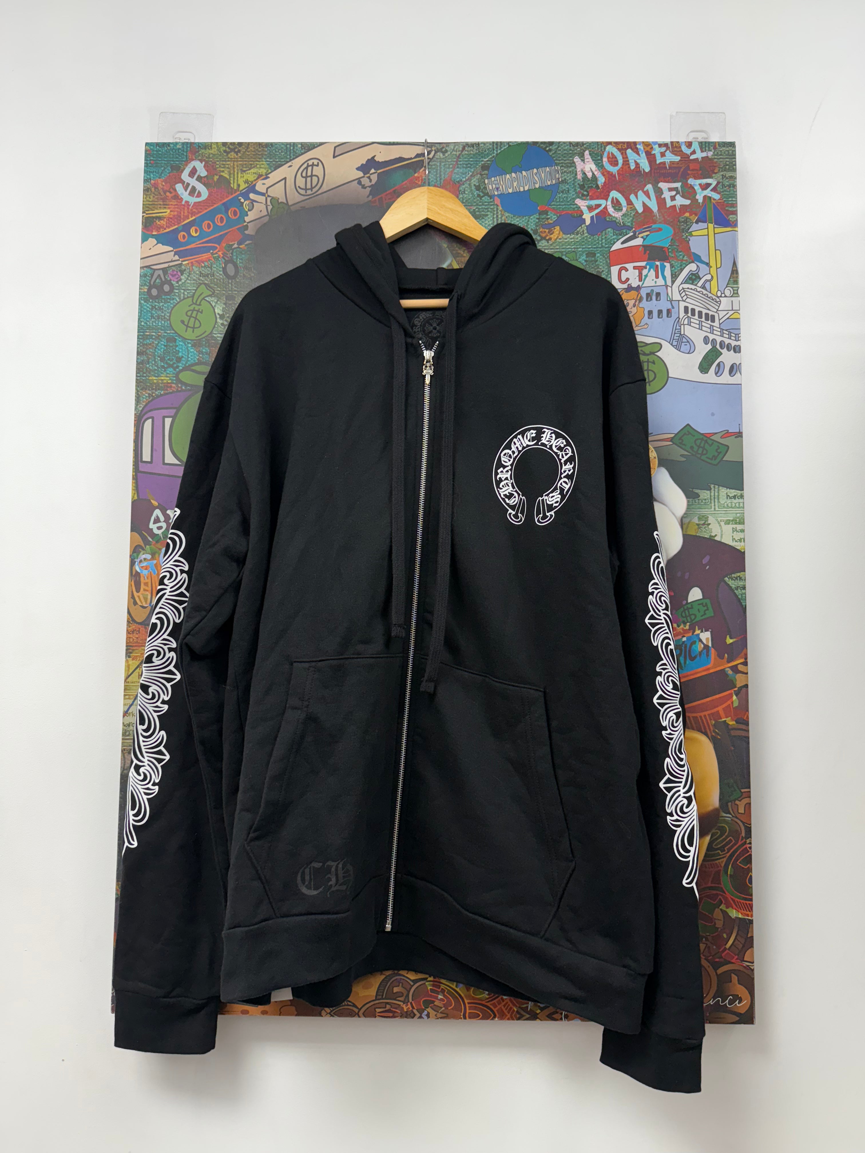 Chrome Hearts Black Floral Horseshoe Zip Up Hoodie