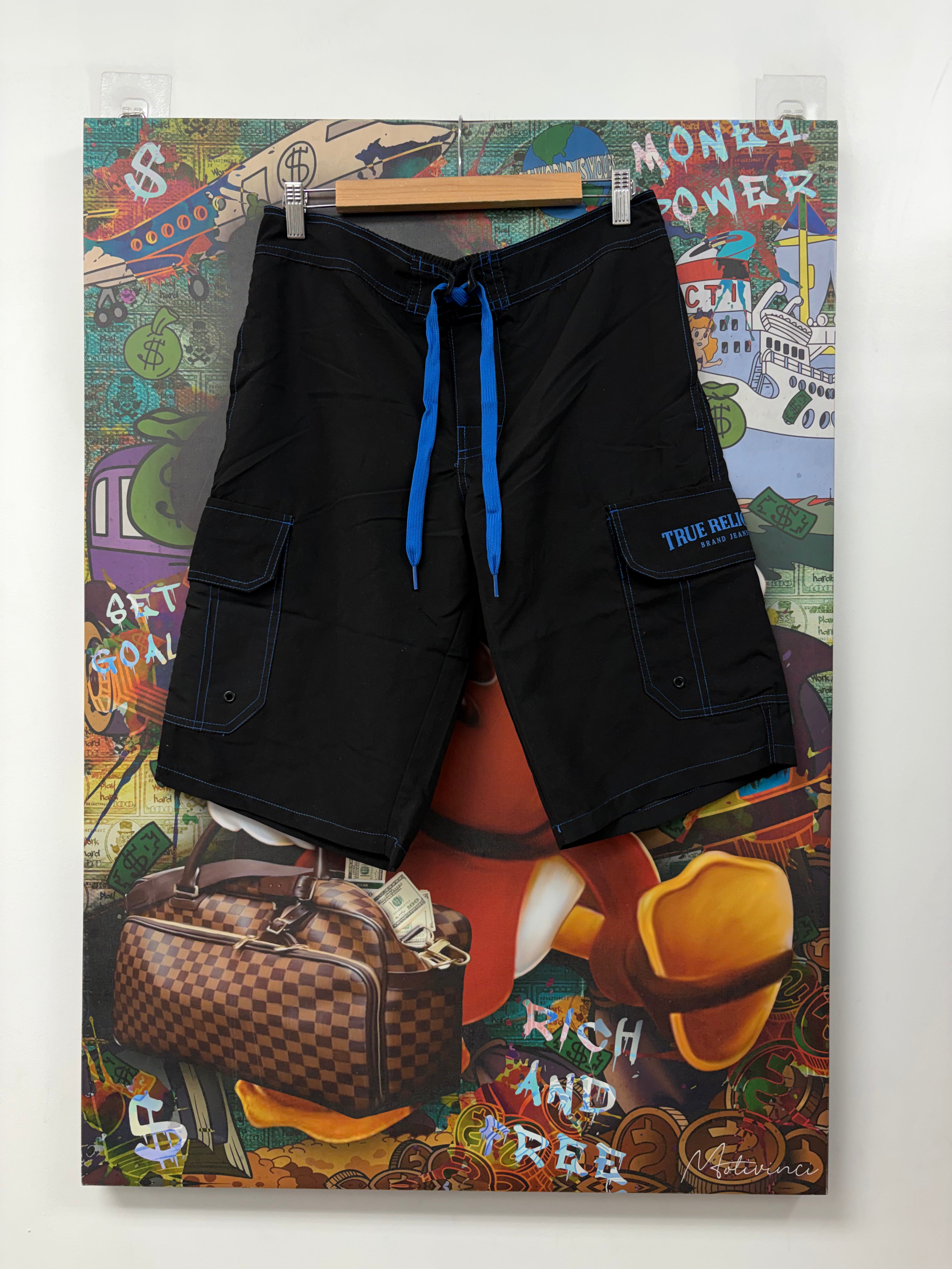 True Religion Black Blue Swim Trunks
