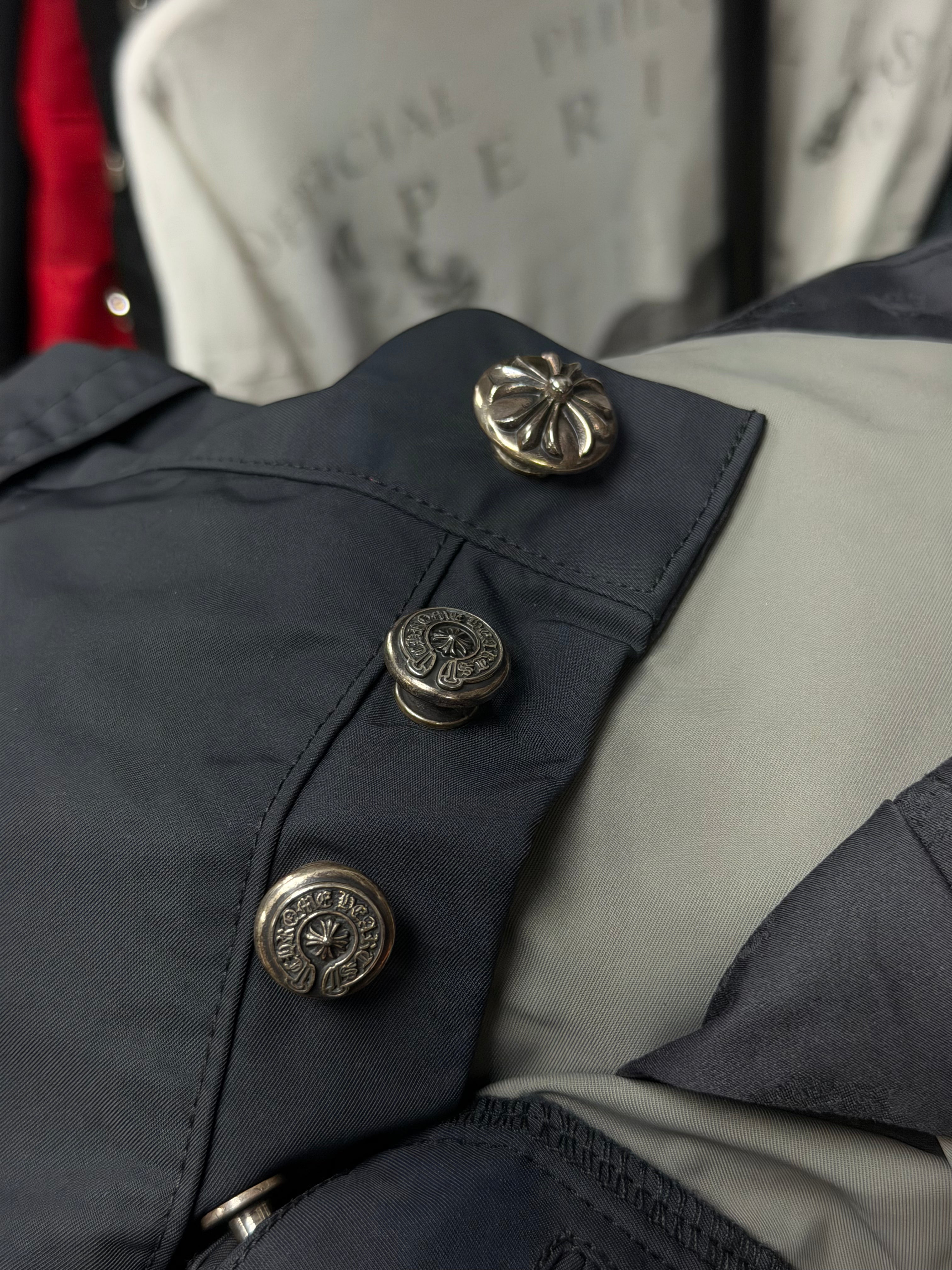 Chrome Hearts Navy Nylon Leather Double Knee Pants