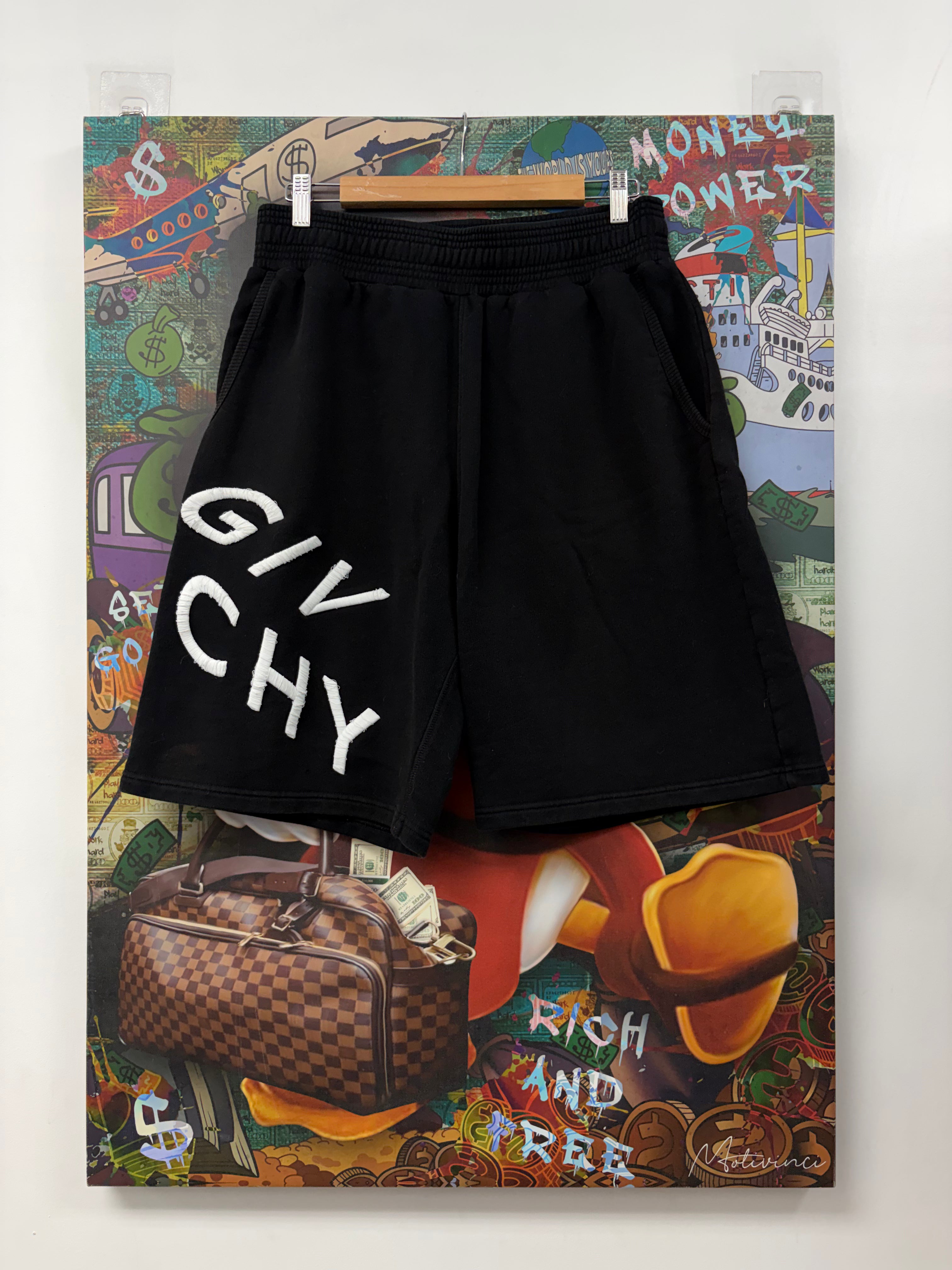 Givenchy Black White Embroidered Logo Shorts