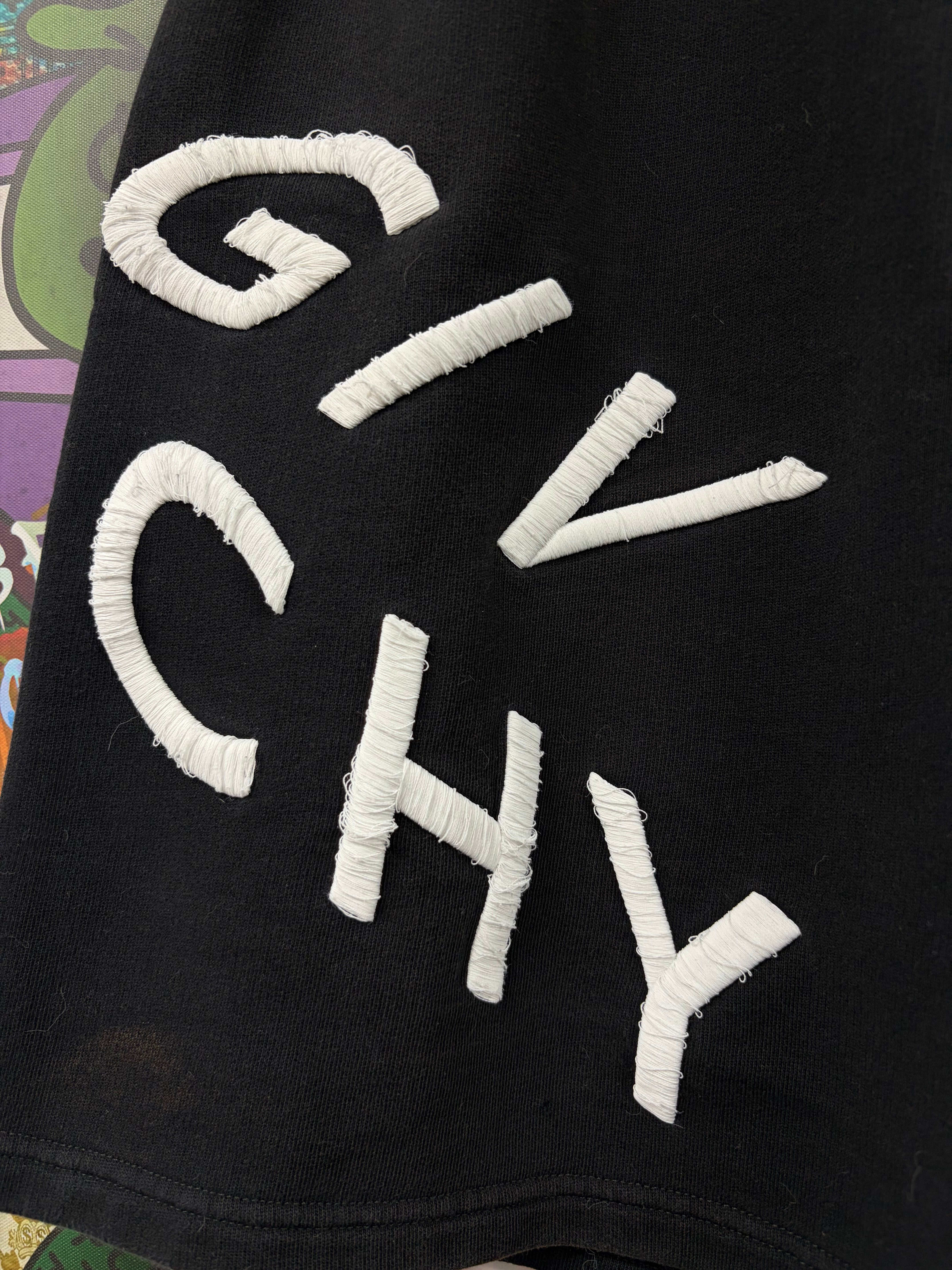Givenchy Black White Embroidered Logo Shorts