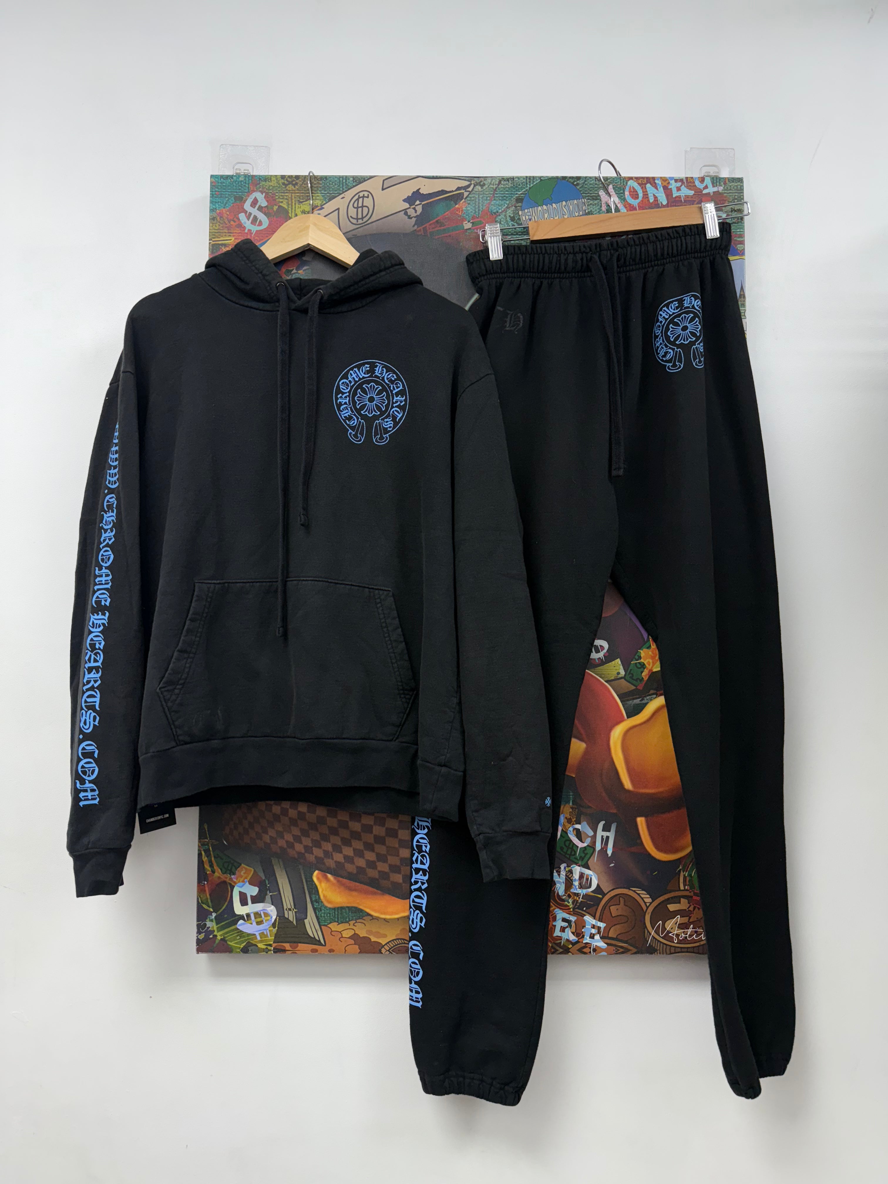 Chrome Hearts Black Baby Blue Horseshoe Wesbite Sweatsuit