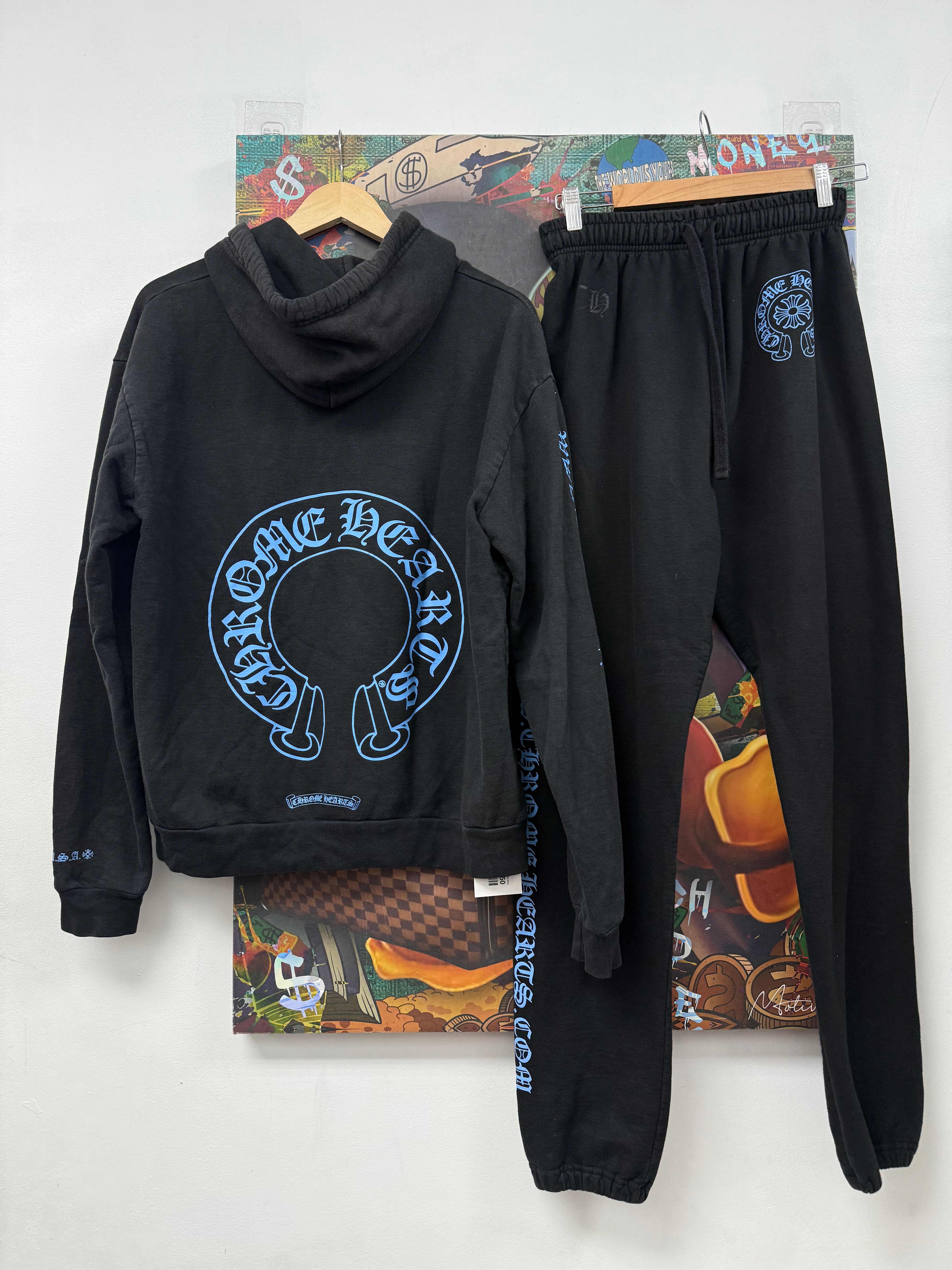 Chrome Hearts Black Baby Blue Horseshoe Wesbite Sweatsuit