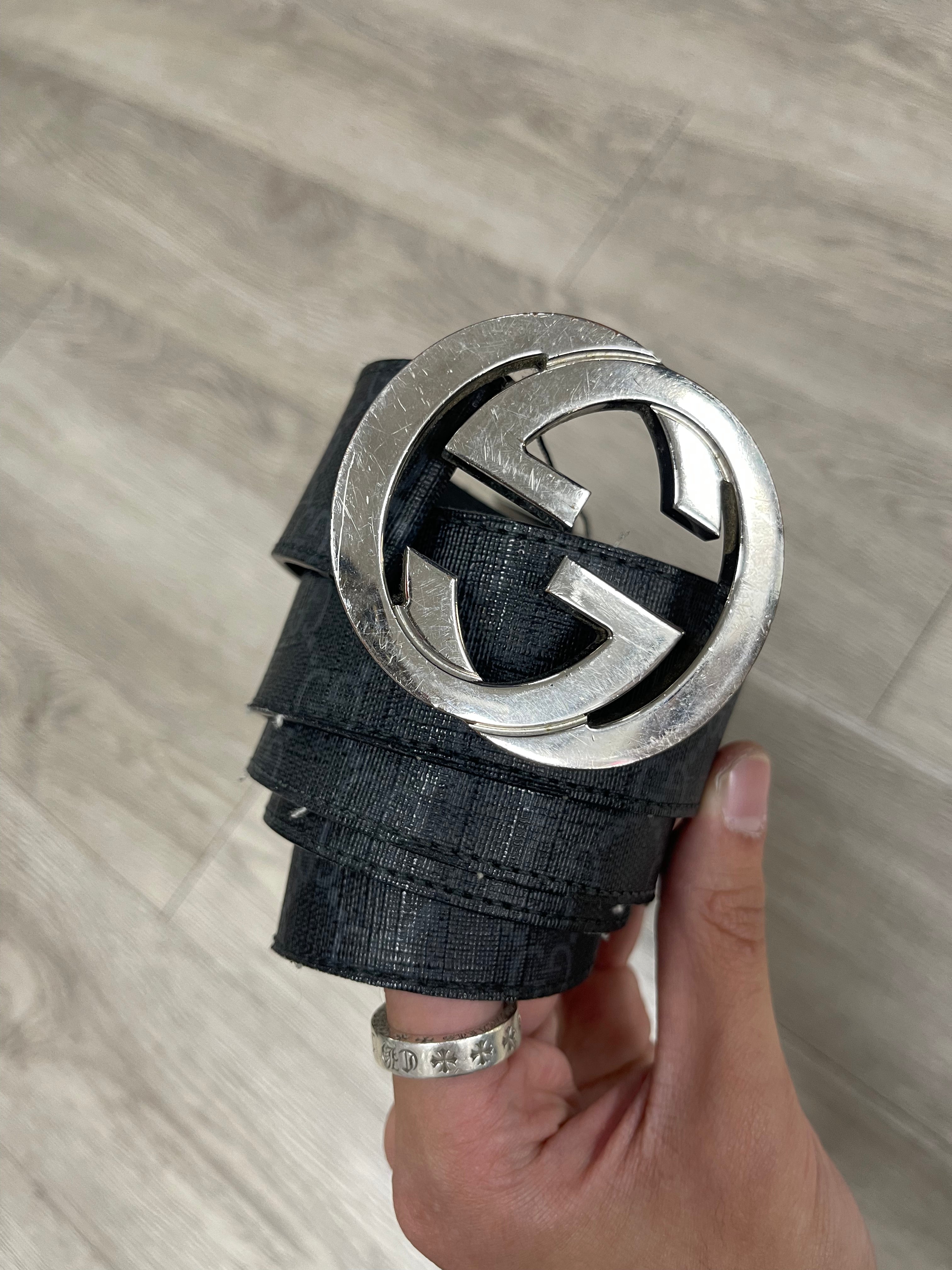 Gucci Black Monogram Belt