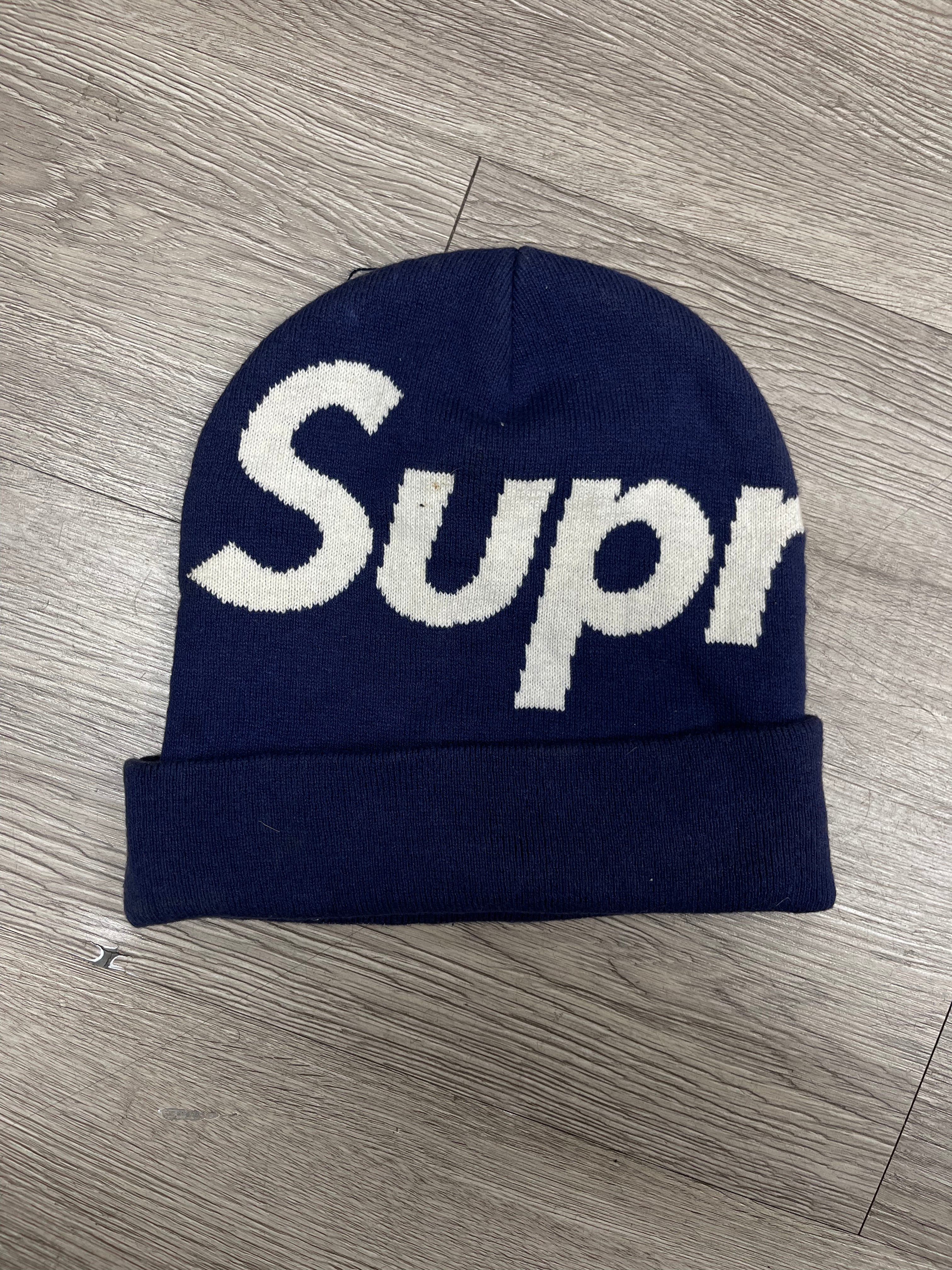 Supreme Navy White Beanie