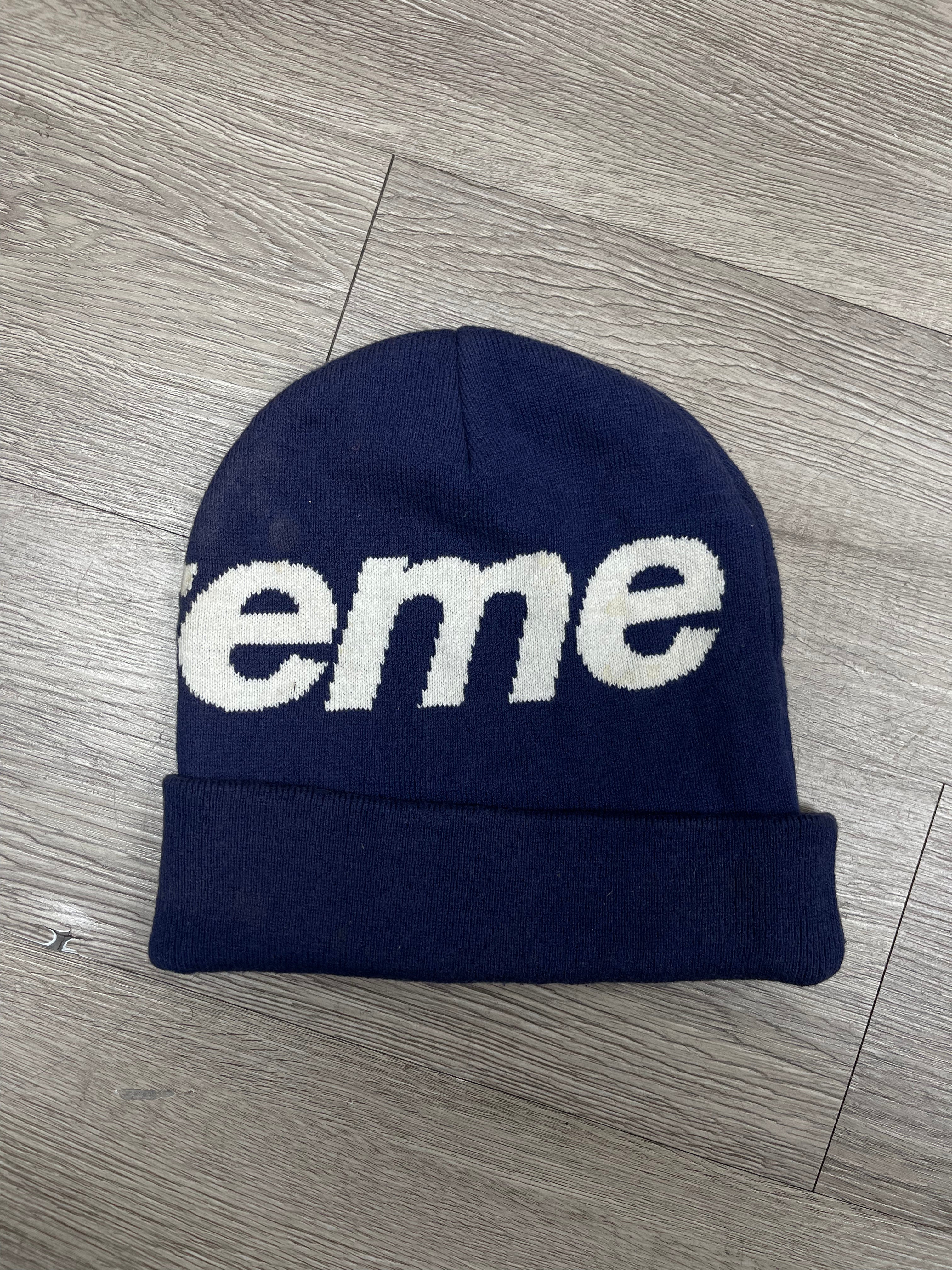 Supreme Navy White Beanie
