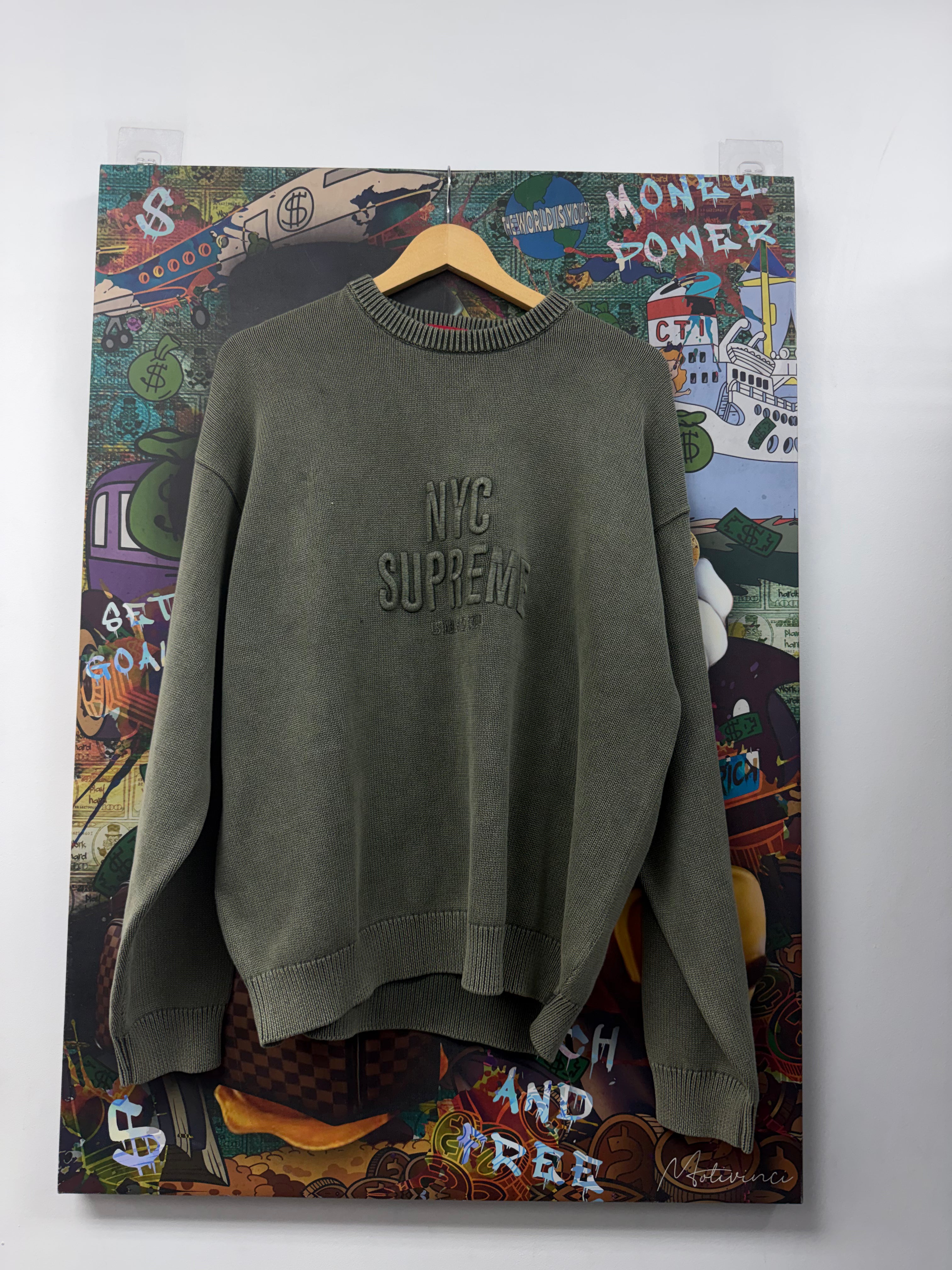 Supreme Olive Overdyed Raised Crewneck