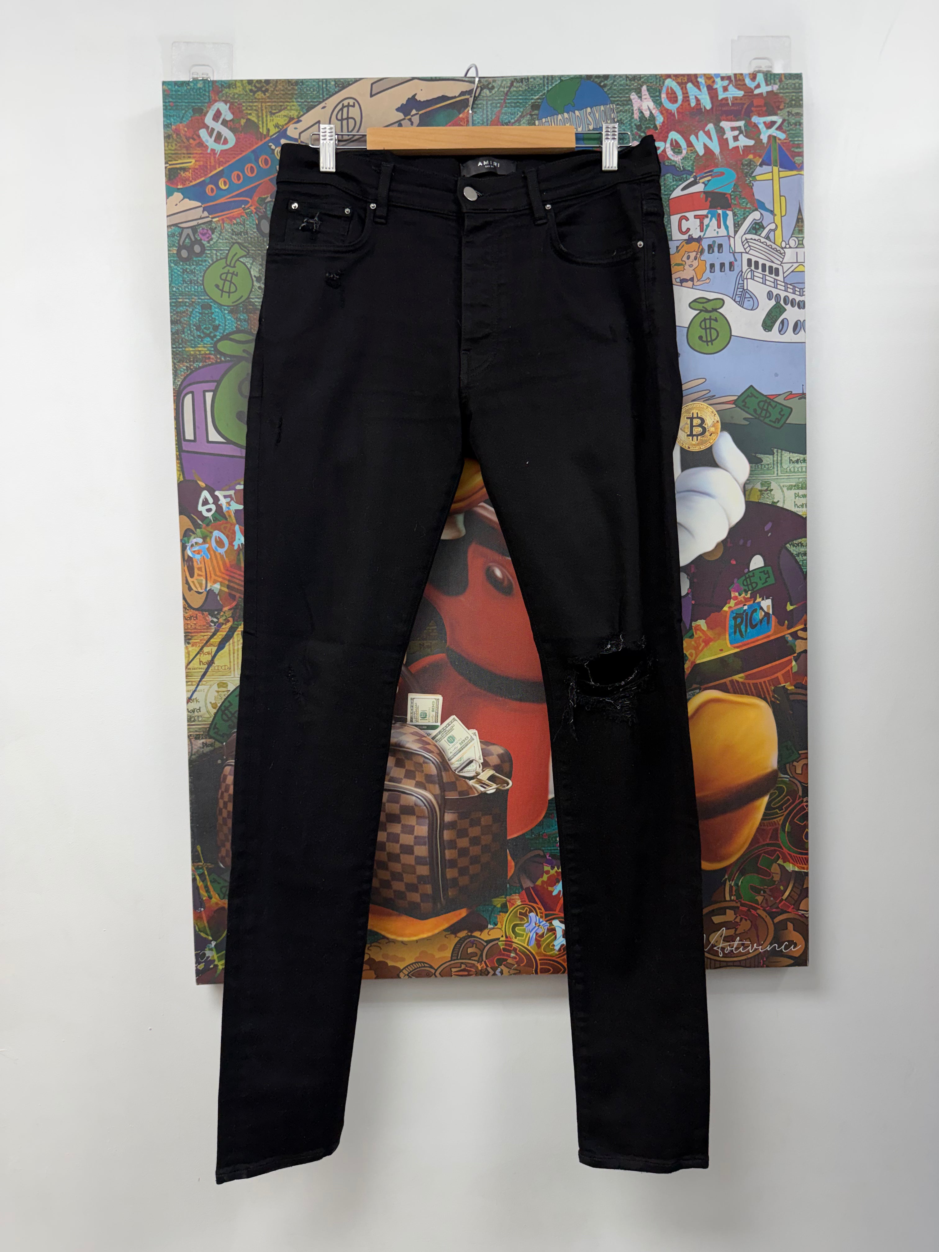 Amiri Black Knee Rip Jeans