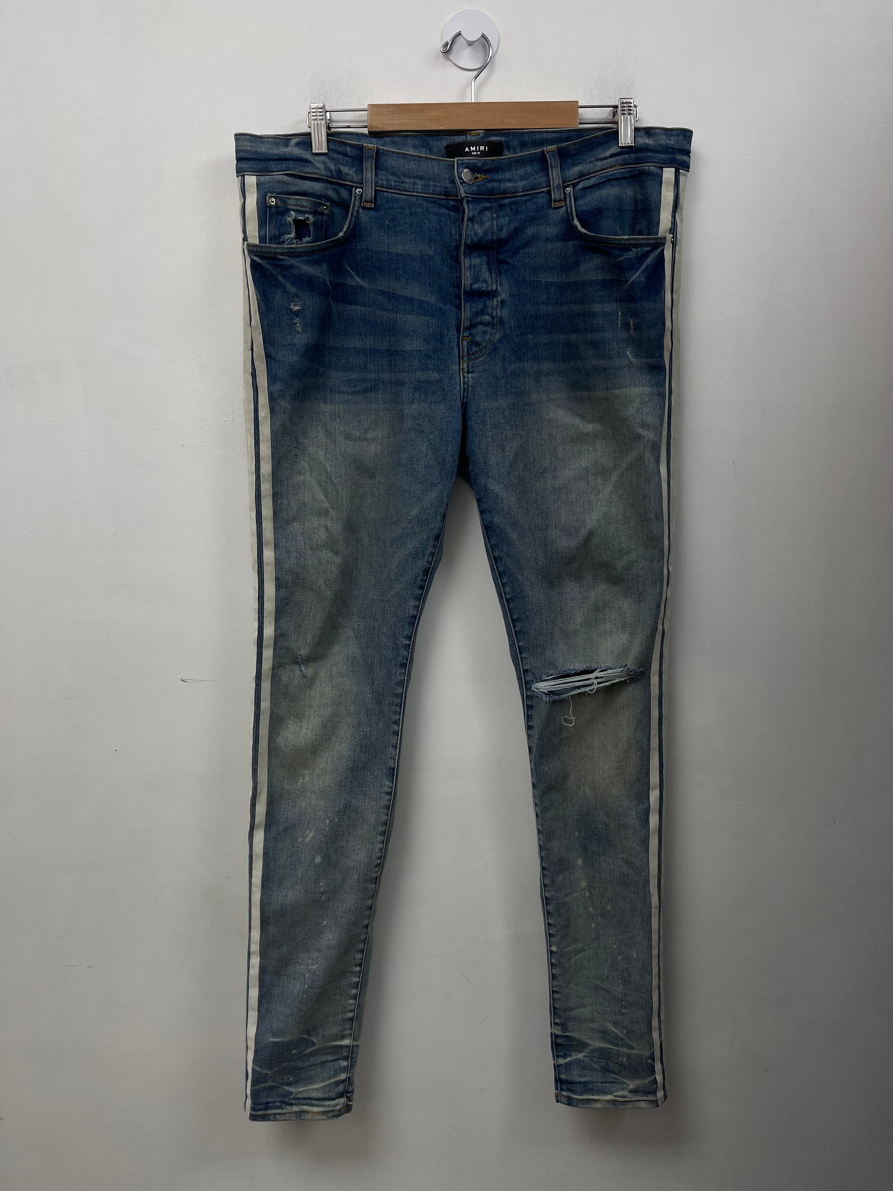 Amiri Light Wash White Stripe Jeans